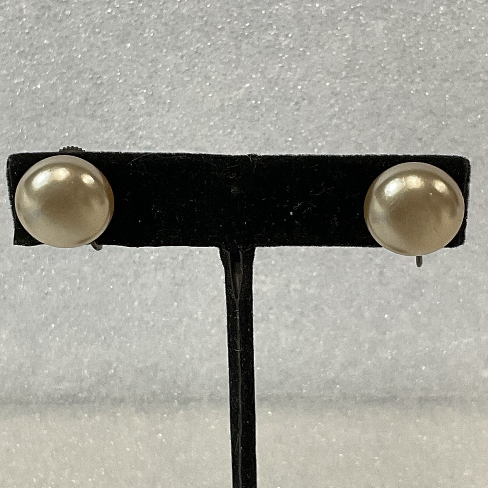Vintage Faux Pearl Screw Back Earrings Japan Marked Button Style - Image 2