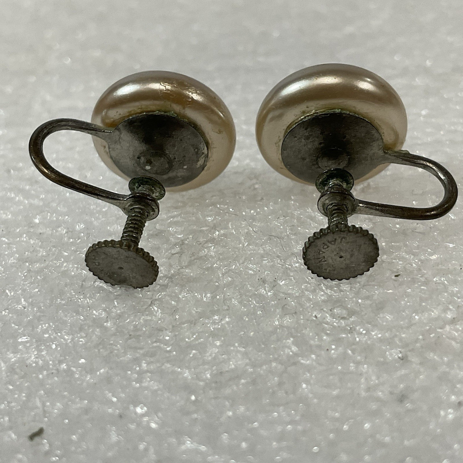 Vintage Faux Pearl Screw Back Earrings Japan Marked Button Style - Image 5