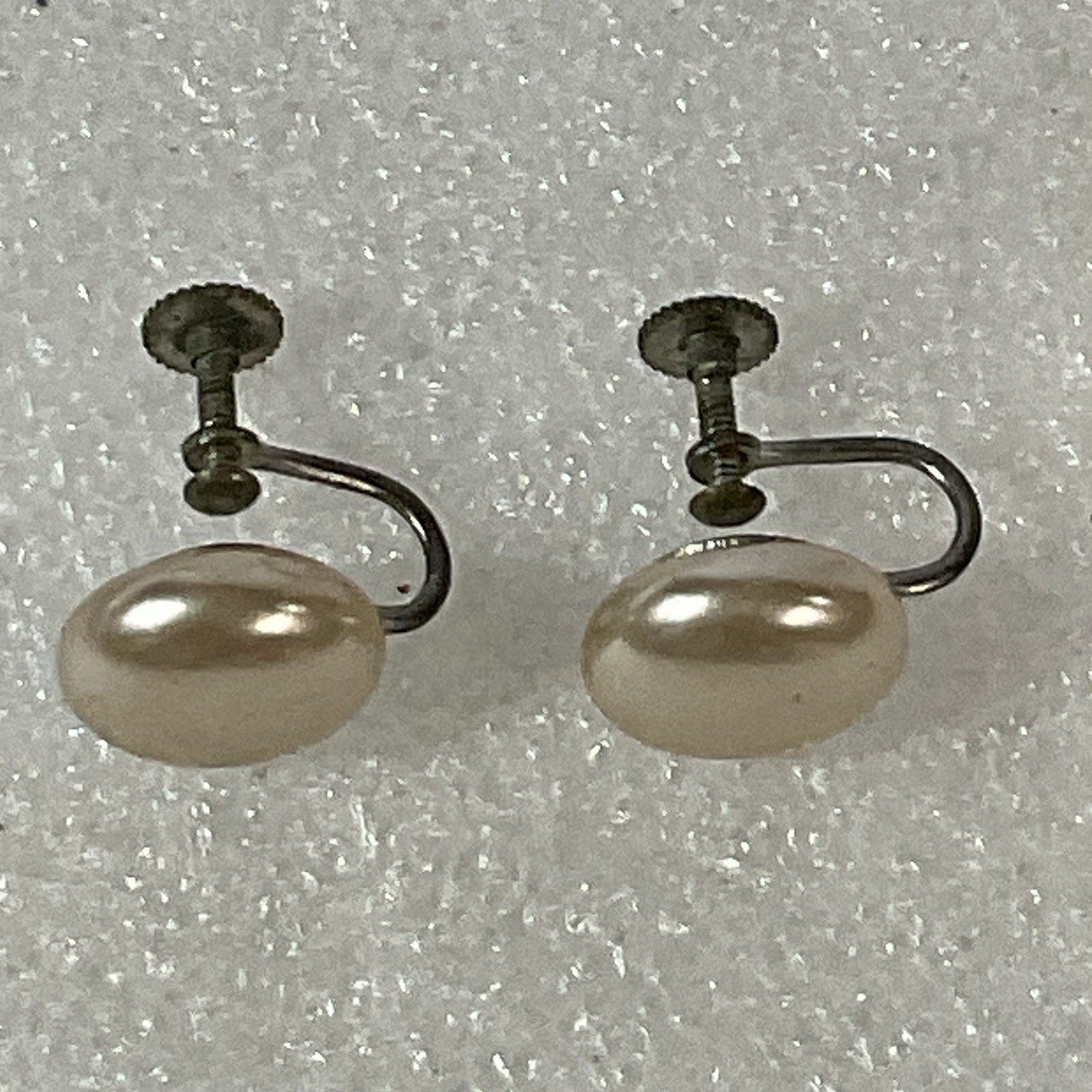 Vintage Faux Pearl Screw Back Earrings Japan Marked Button Style - Image 3