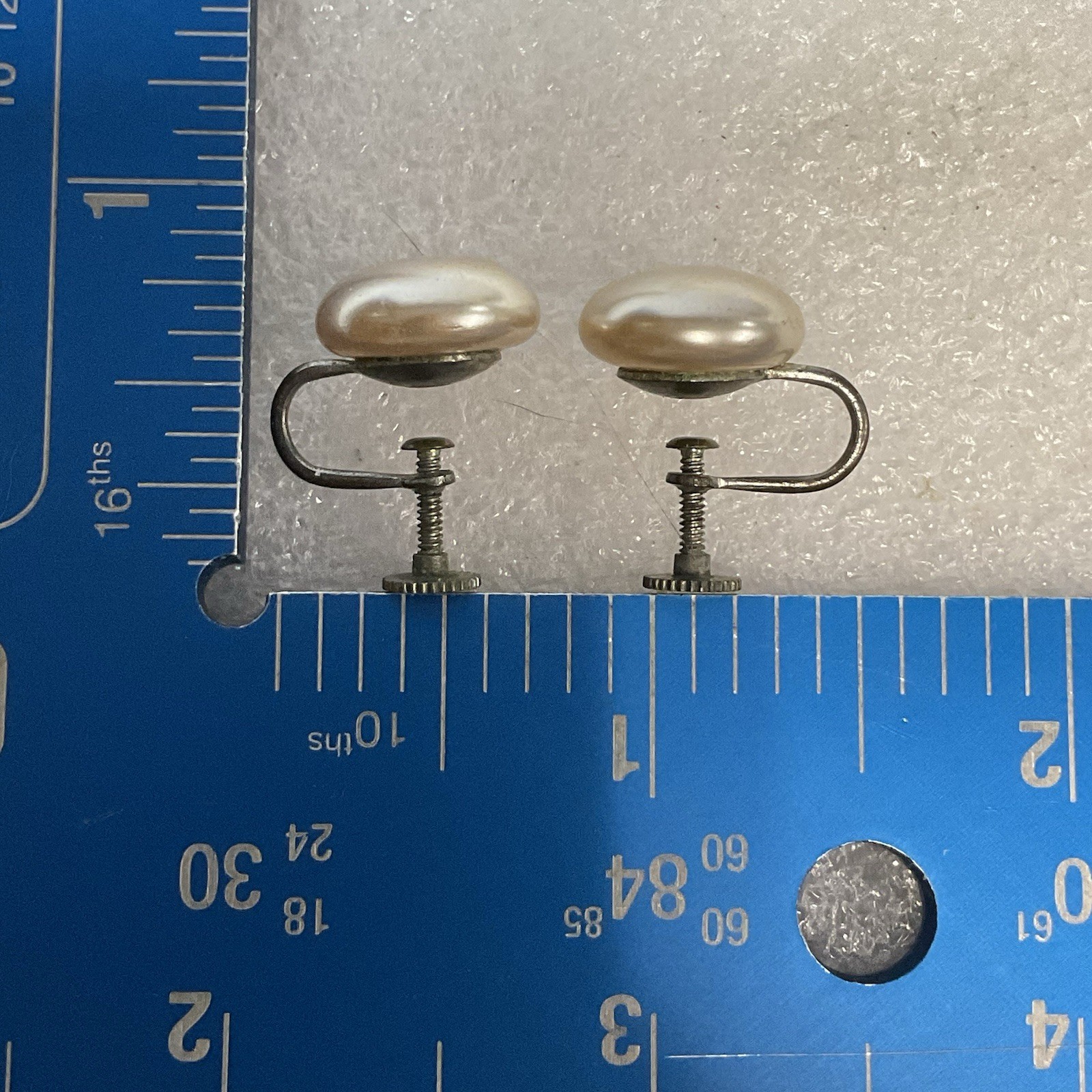 Vintage Faux Pearl Screw Back Earrings Japan Marked Button Style - Image 6