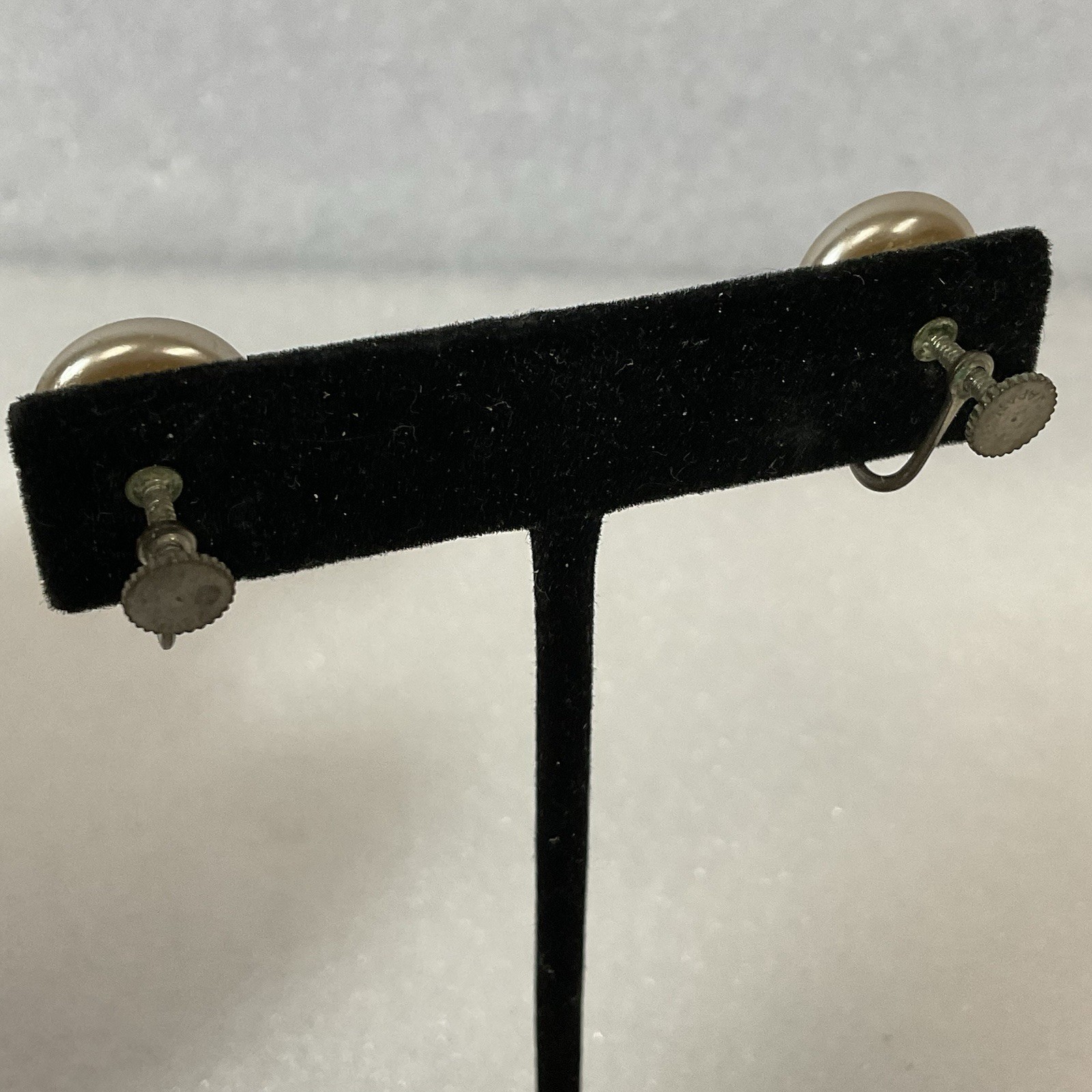 Vintage Faux Pearl Screw Back Earrings Japan Marked Button Style - Image 11