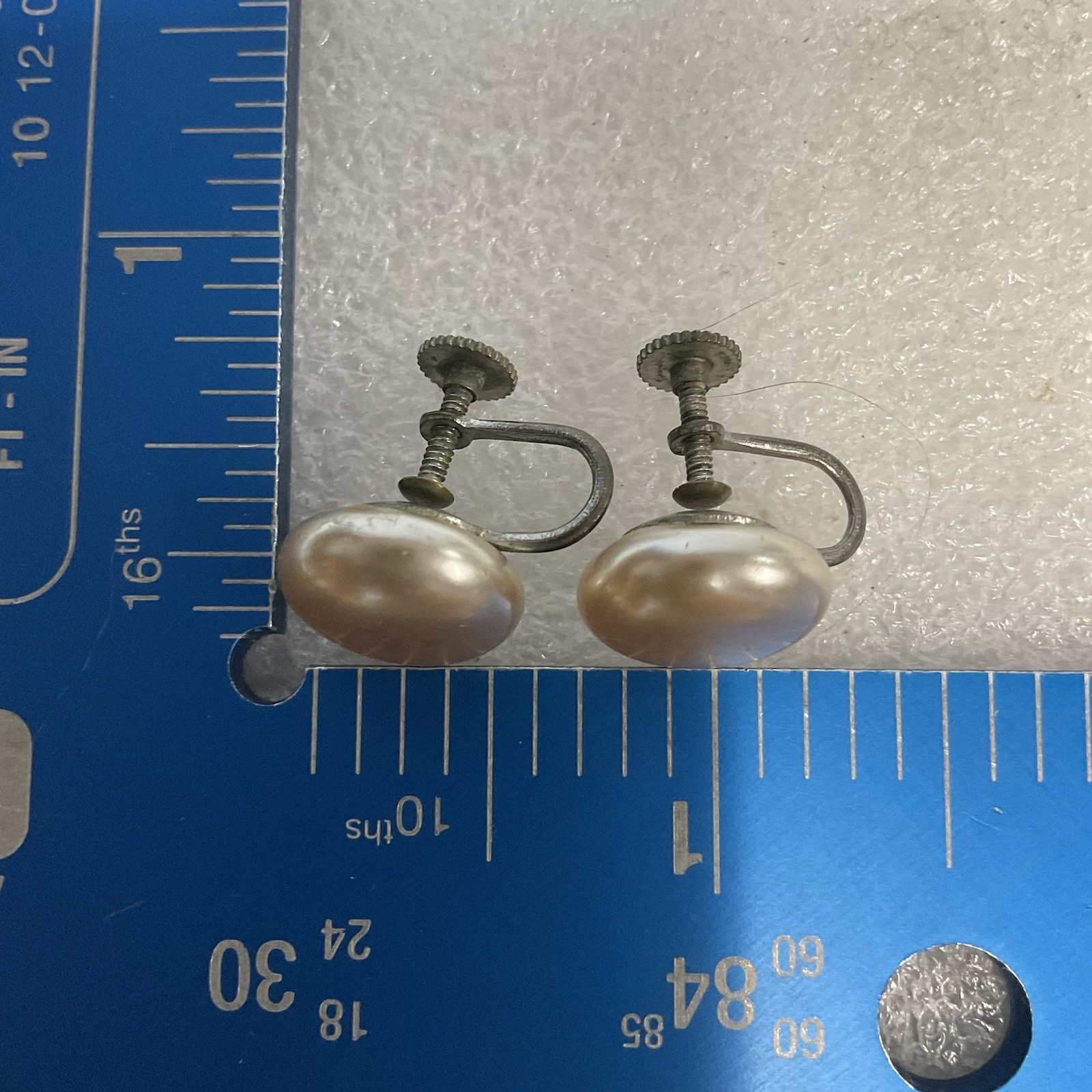 Vintage Faux Pearl Screw Back Earrings Japan Marked Button Style - Image 14
