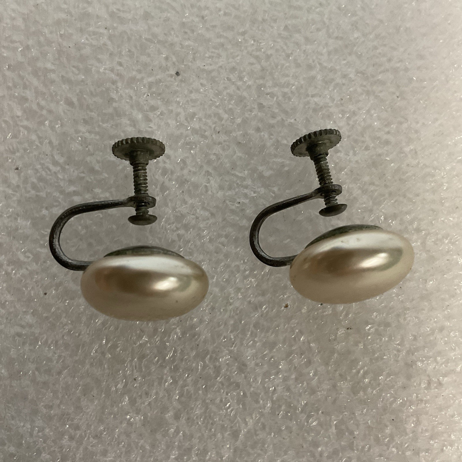 Vintage Faux Pearl Screw Back Earrings Japan Marked Button Style - Image 4