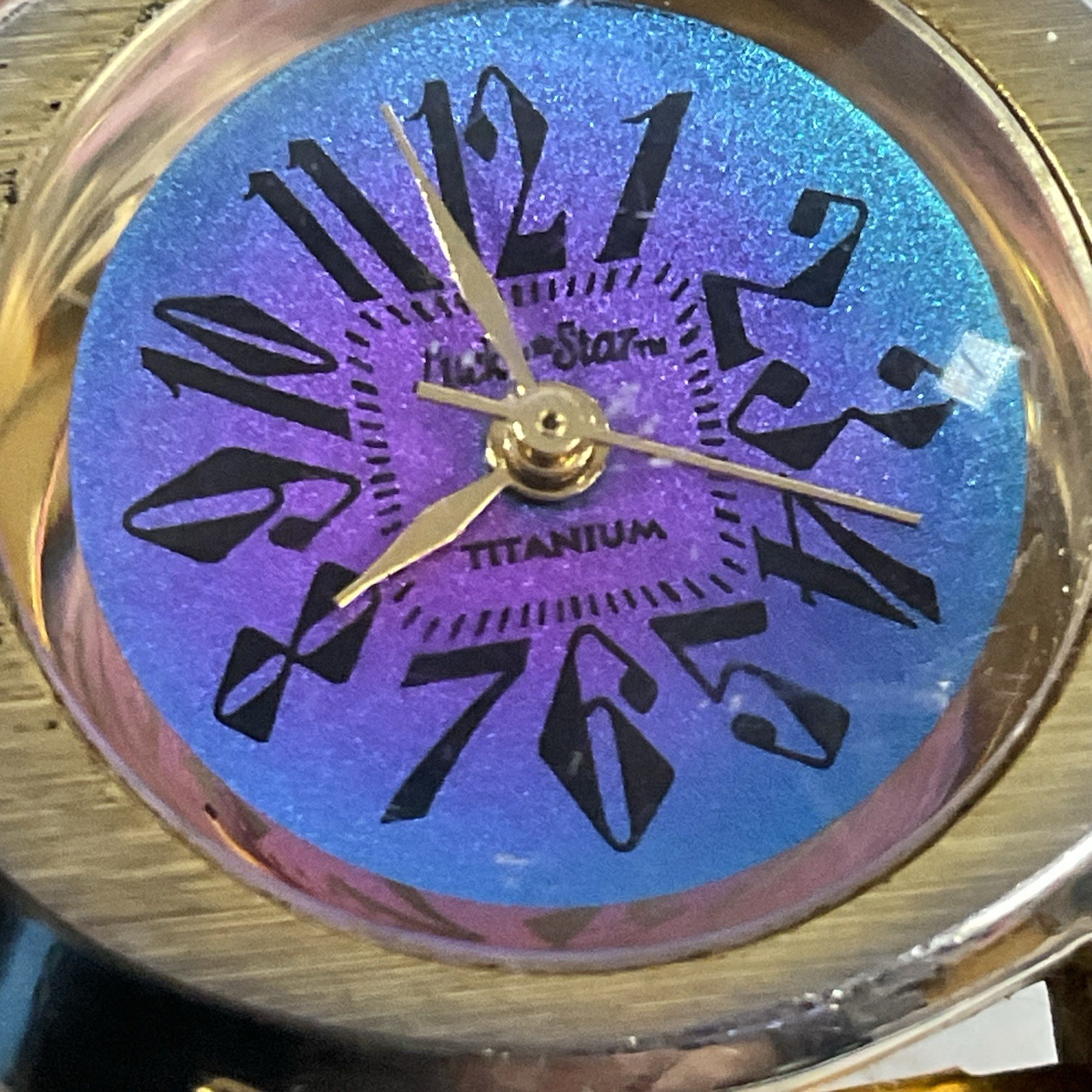 Lucky Star Titanium Purple Face Hold Tone Stretch Band Watch - Image 6