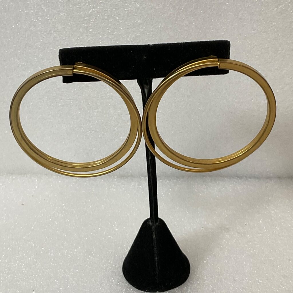 Vintage Gold Tone Hoop Earrings 2.5in Large Double Band Post Pierced 21g Retro - Image 1
