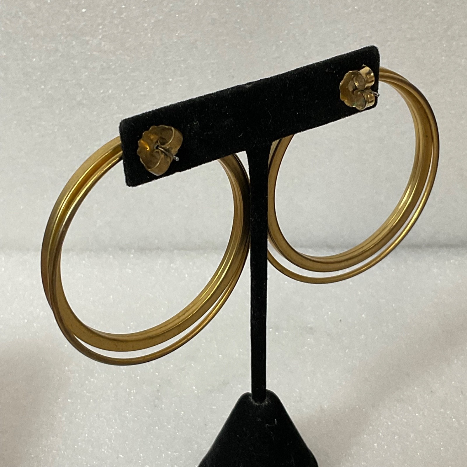 Vintage Gold Tone Hoop Earrings 2.5in Large Double Band Post Pierced 21g Retro - Image 4