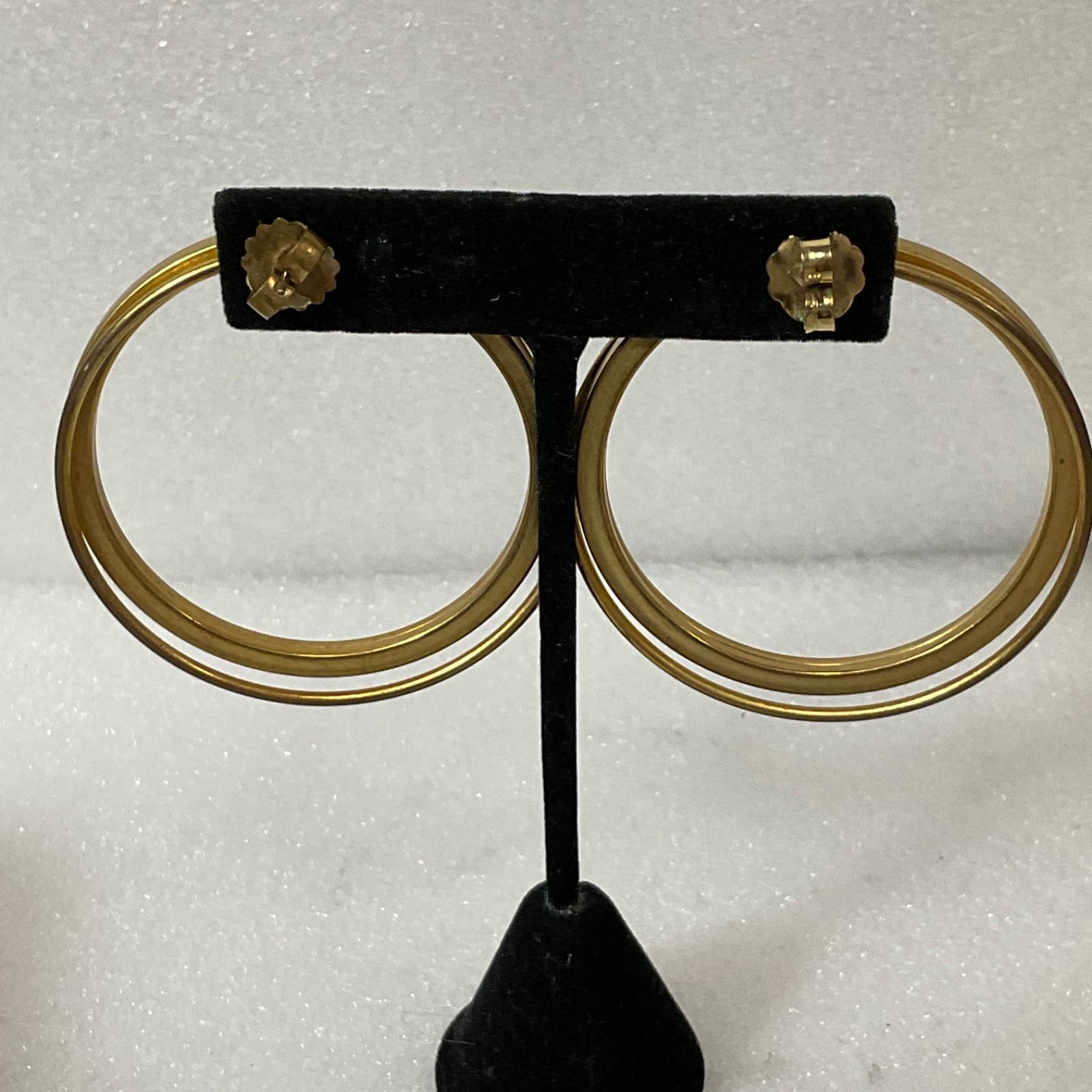 Vintage Gold Tone Hoop Earrings 2.5in Large Double Band Post Pierced 21g Retro - Image 5