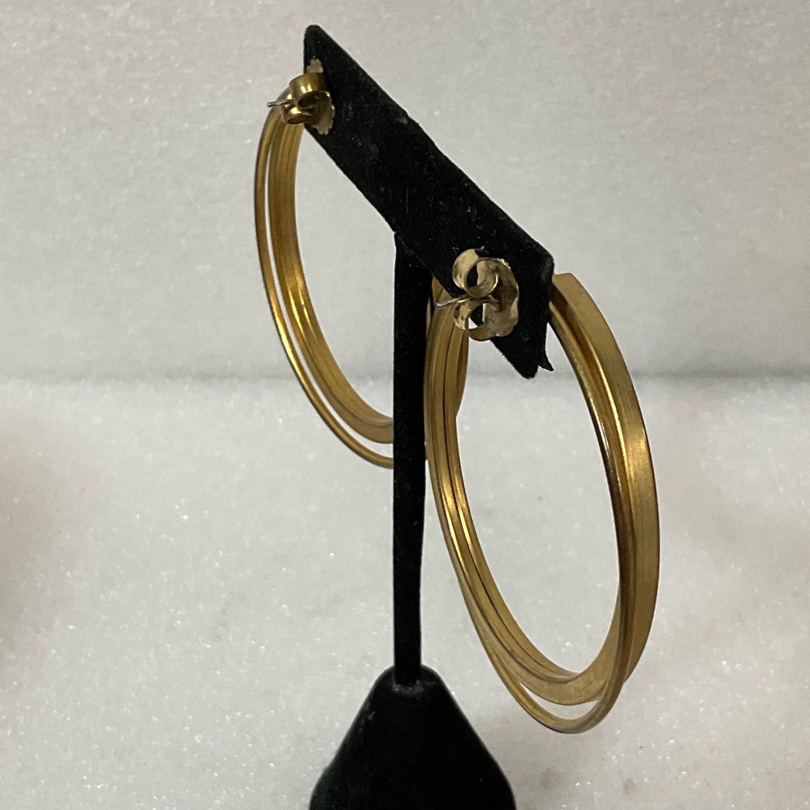 Vintage Gold Tone Hoop Earrings 2.5in Large Double Band Post Pierced 21g Retro - Image 6