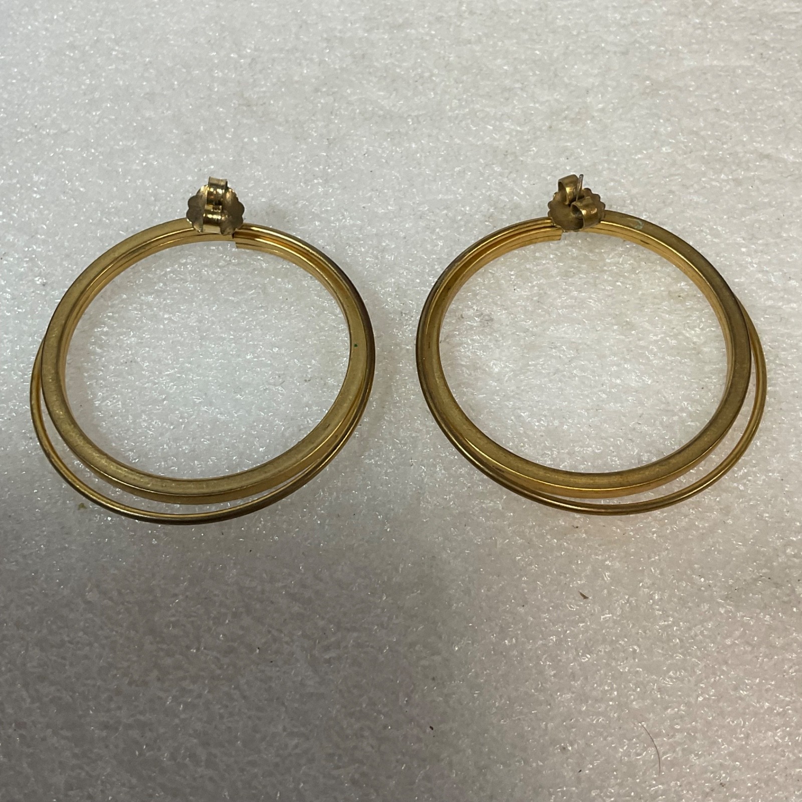 Vintage Gold Tone Hoop Earrings 2.5in Large Double Band Post Pierced 21g Retro - Image 12