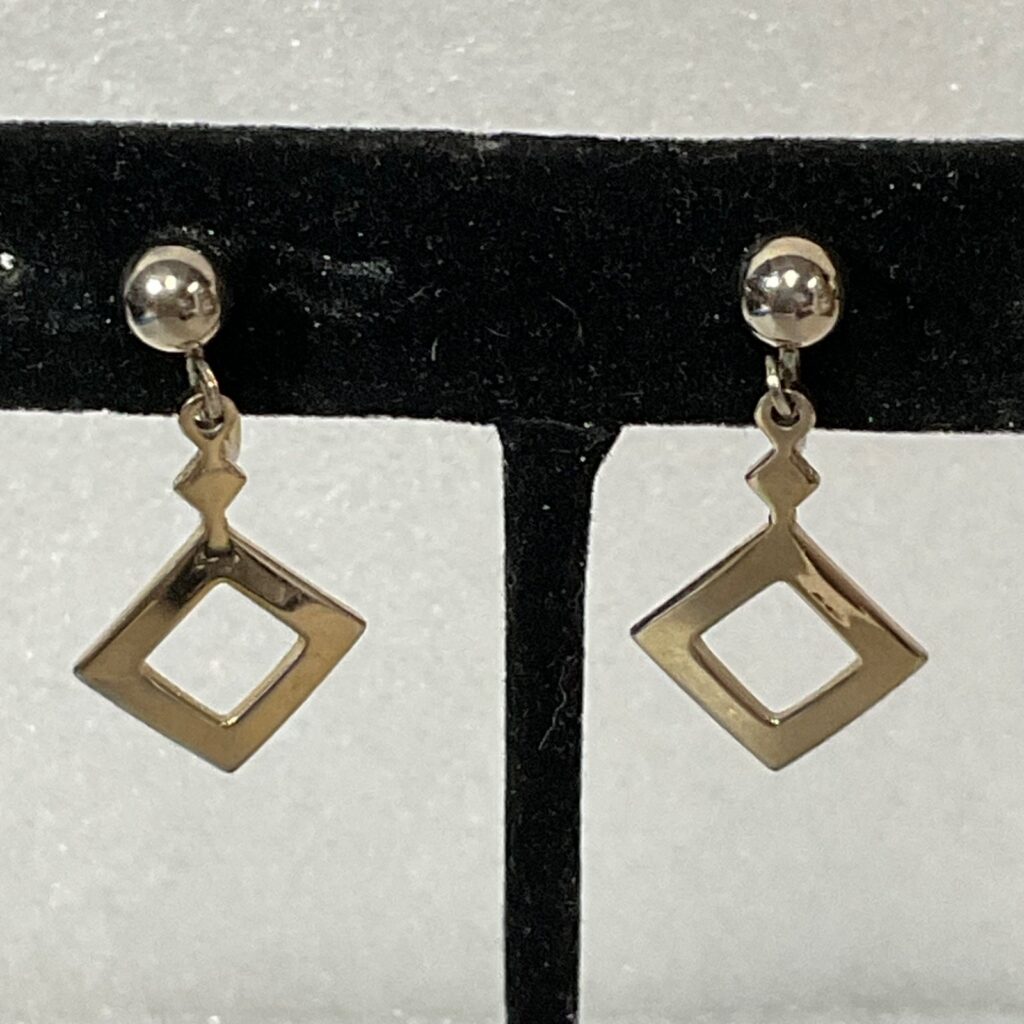 Vintage Silver Tone Screw Back Dangle Earrings 1in 4.06g Geometric Square Design - Image 1