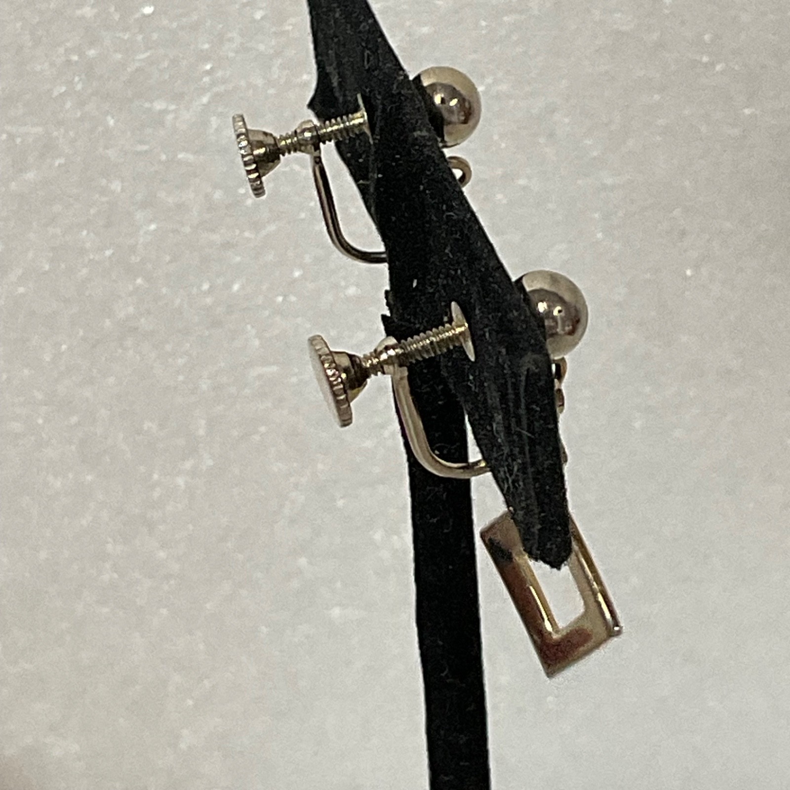 Vintage Silver Tone Screw Back Dangle Earrings 1in 4.06g Geometric Square Design - Image 5