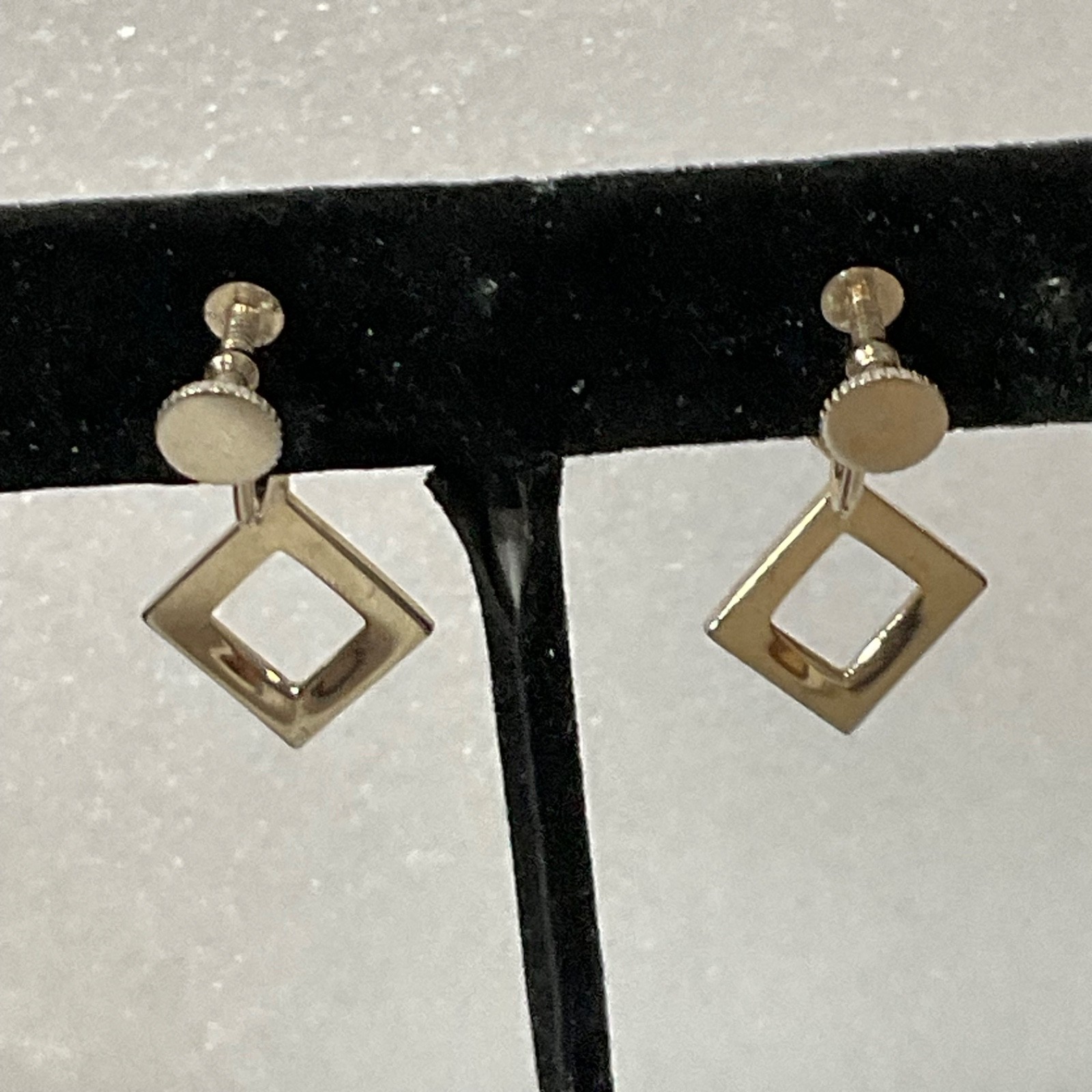 Vintage Silver Tone Screw Back Dangle Earrings 1in 4.06g Geometric Square Design - Image 4