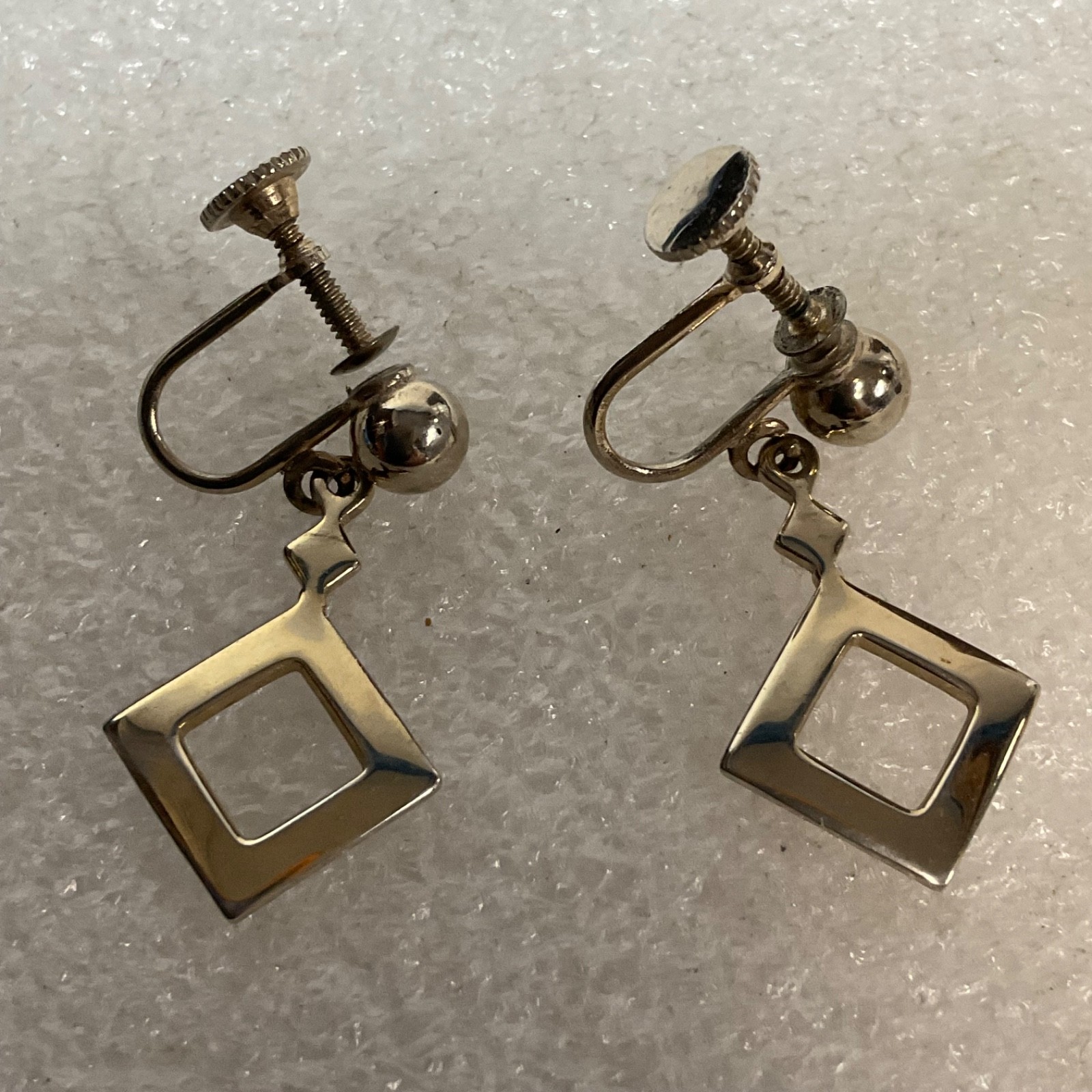 Vintage Silver Tone Screw Back Dangle Earrings 1in 4.06g Geometric Square Design - Image 6