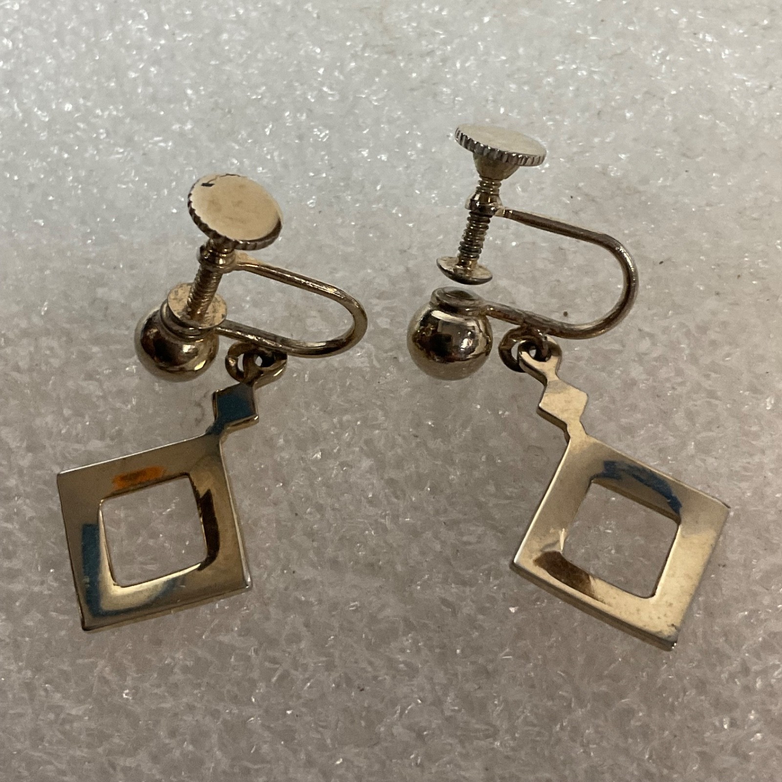Vintage Silver Tone Screw Back Dangle Earrings 1in 4.06g Geometric Square Design - Image 7