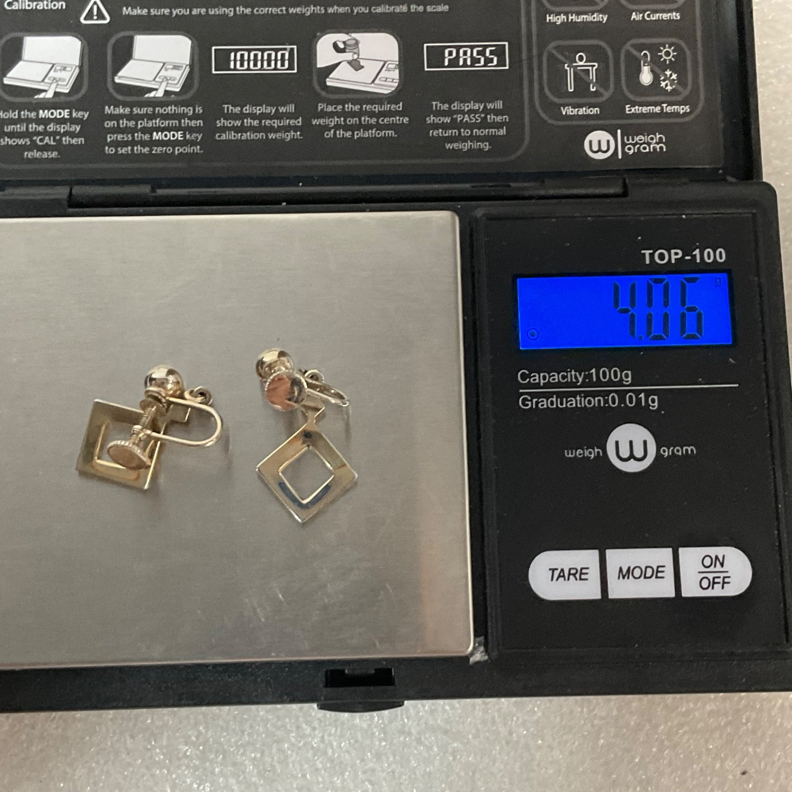 Vintage Silver Tone Screw Back Dangle Earrings 1in 4.06g Geometric Square Design - Image 9