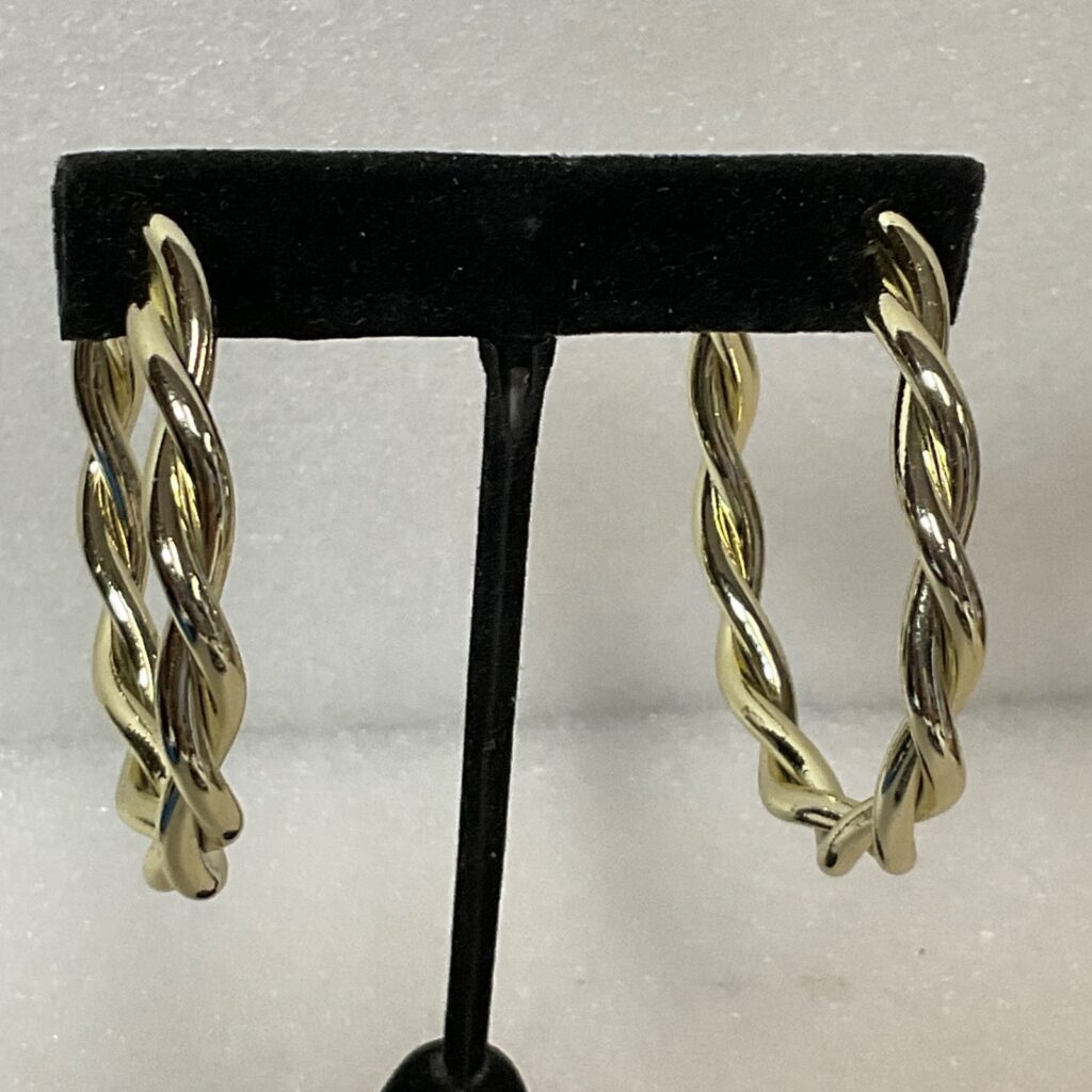 Vintage Gold Tone Hoop Earrings 2in 11.76g Braided Twist Post Fashion Jewelry - Image 1