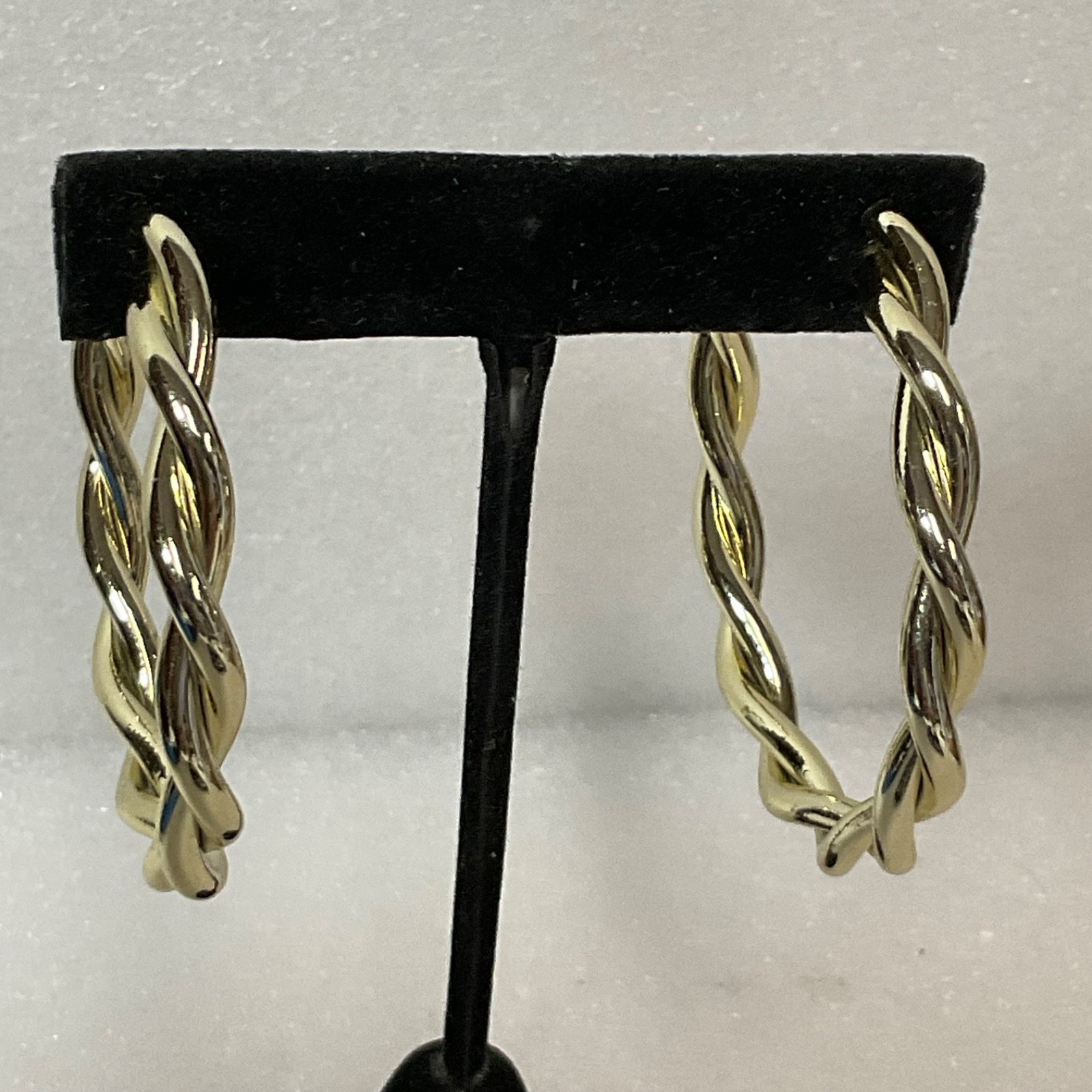 Vintage Gold Tone Hoop Earrings 2in 11.76g Braided Twist Post Fashion Jewelry - Image 1