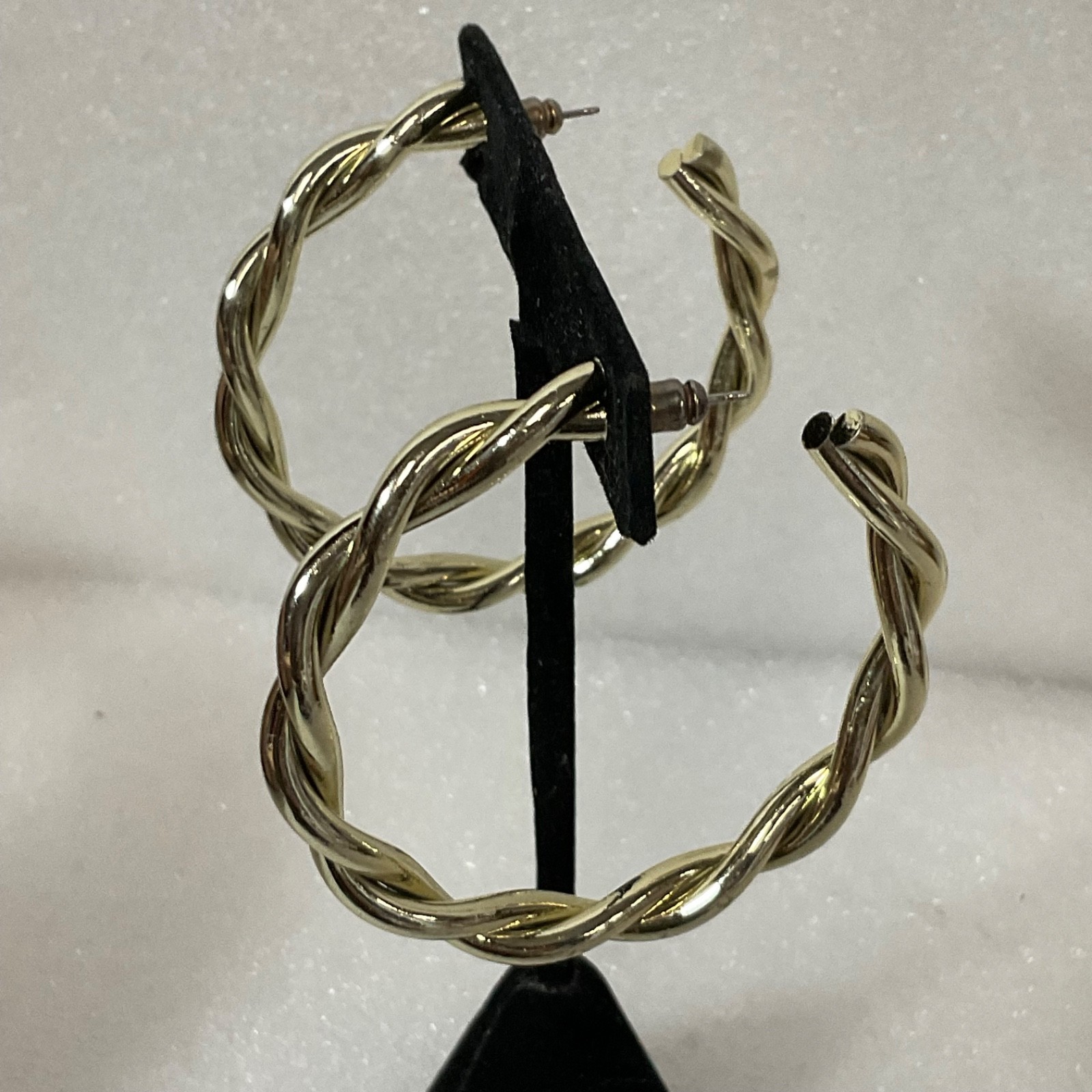 Vintage Gold Tone Hoop Earrings 2in 11.76g Braided Twist Post Fashion Jewelry - Image 3