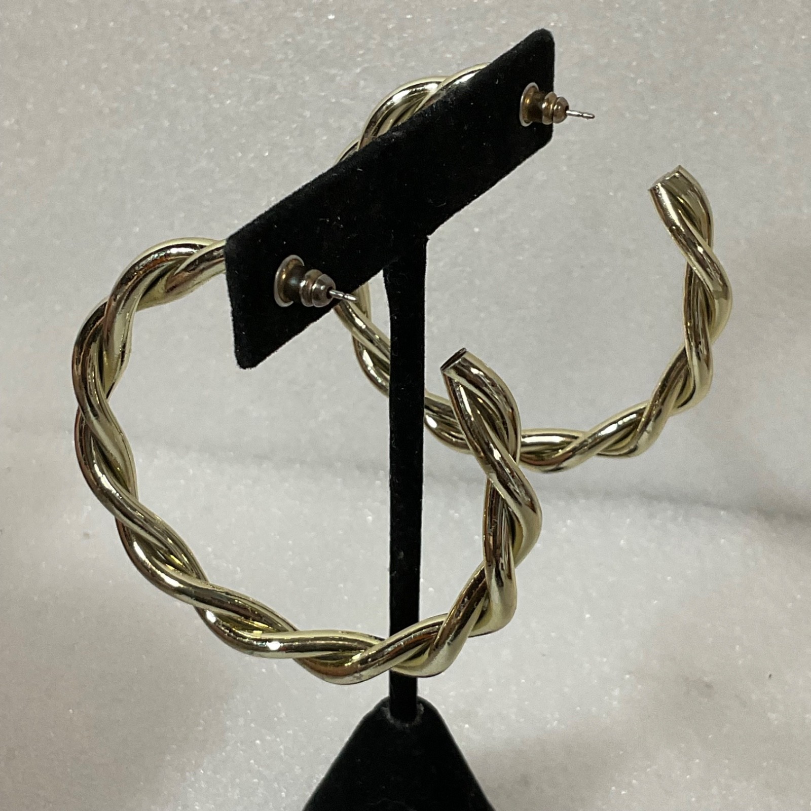 Vintage Gold Tone Hoop Earrings 2in 11.76g Braided Twist Post Fashion Jewelry - Image 4