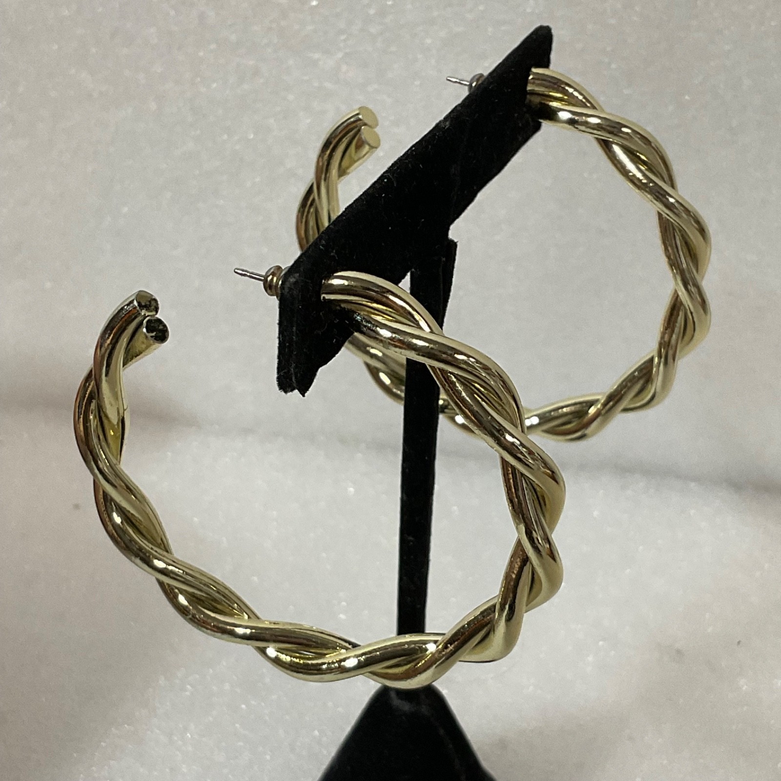 Vintage Gold Tone Hoop Earrings 2in 11.76g Braided Twist Post Fashion Jewelry - Image 7