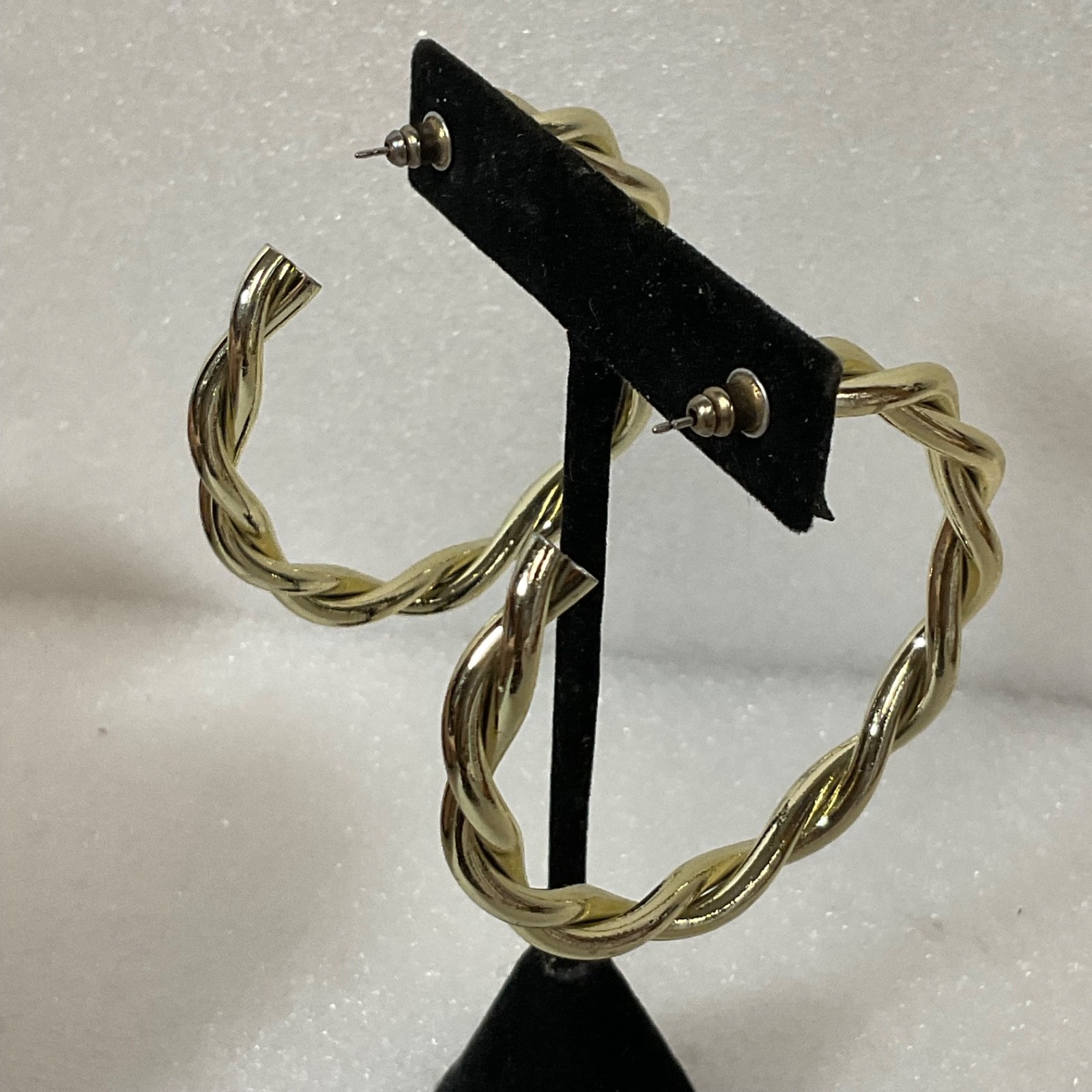 Vintage Gold Tone Hoop Earrings 2in 11.76g Braided Twist Post Fashion Jewelry - Image 6