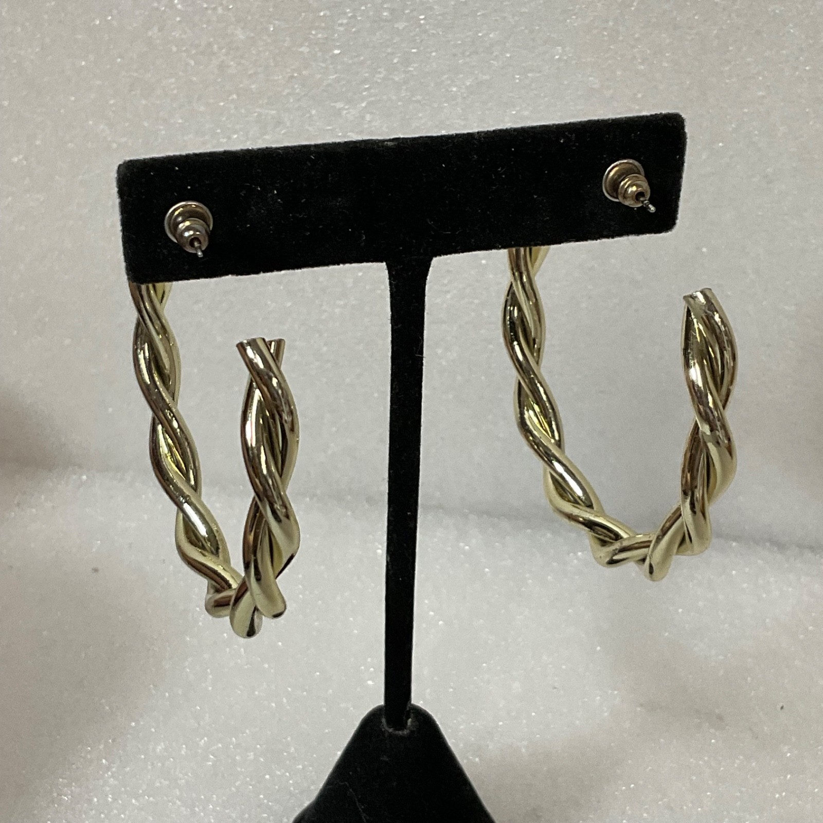 Vintage Gold Tone Hoop Earrings 2in 11.76g Braided Twist Post Fashion Jewelry - Image 5