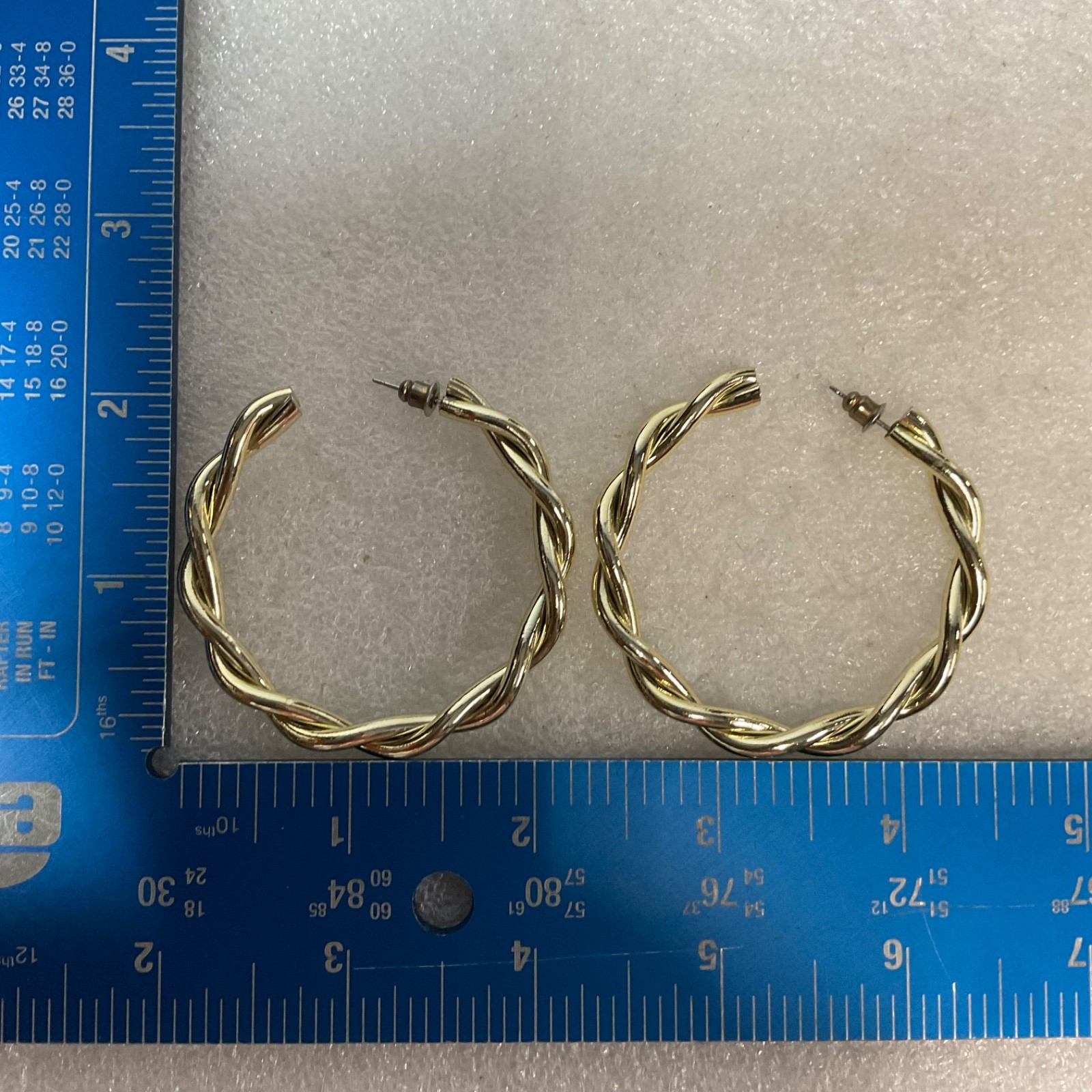 Vintage Gold Tone Hoop Earrings 2in 11.76g Braided Twist Post Fashion Jewelry - Image 9