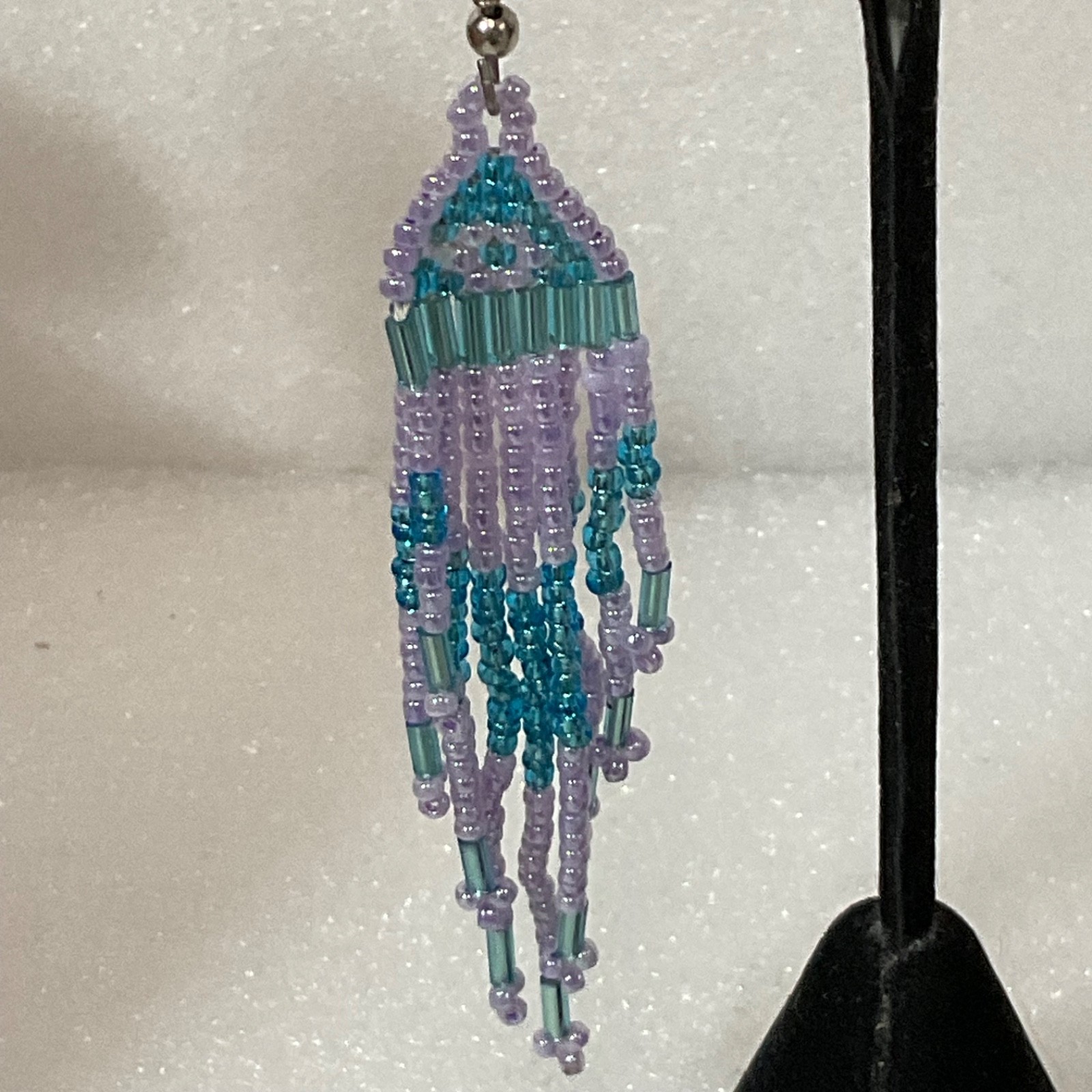 Handmade Beaded Dangle Drop Earrings Purple Blue Fringe Tribal Boho Jewelry 7.41 - Image 8
