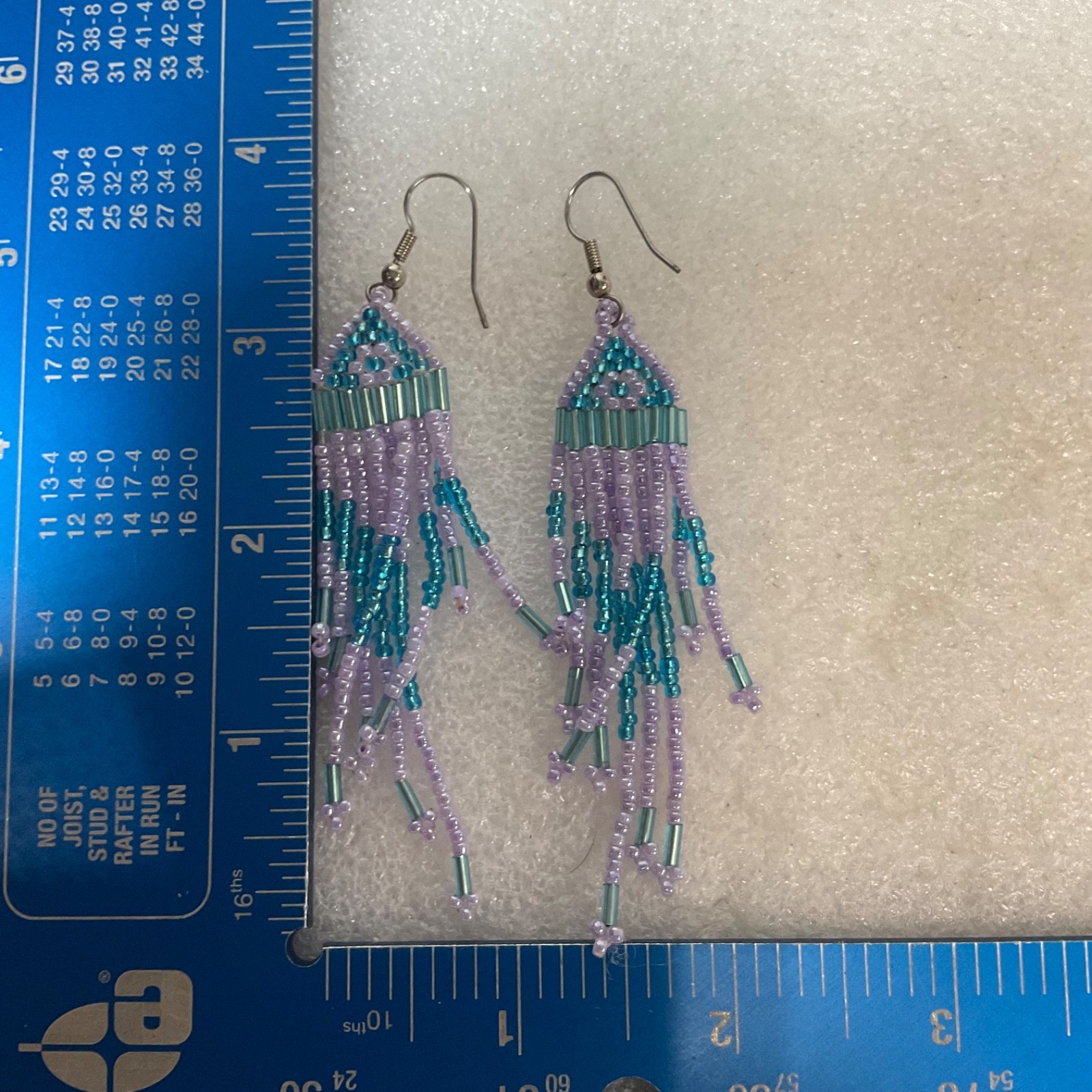 Handmade Beaded Dangle Drop Earrings Purple Blue Fringe Tribal Boho Jewelry 7.41 - Image 12