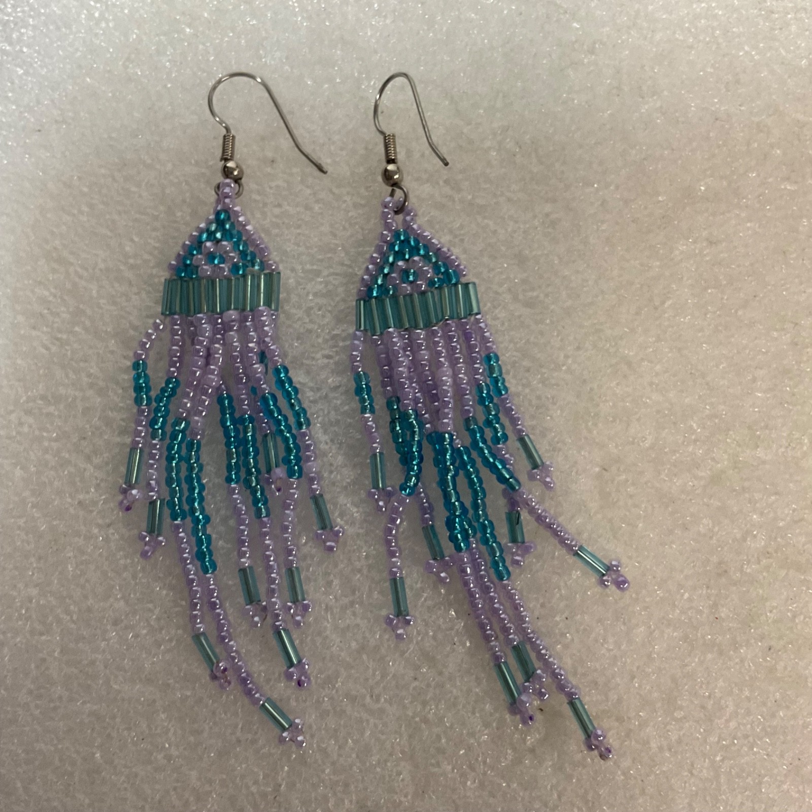 Handmade Beaded Dangle Drop Earrings Purple Blue Fringe Tribal Boho Jewelry 7.41 - Image 11