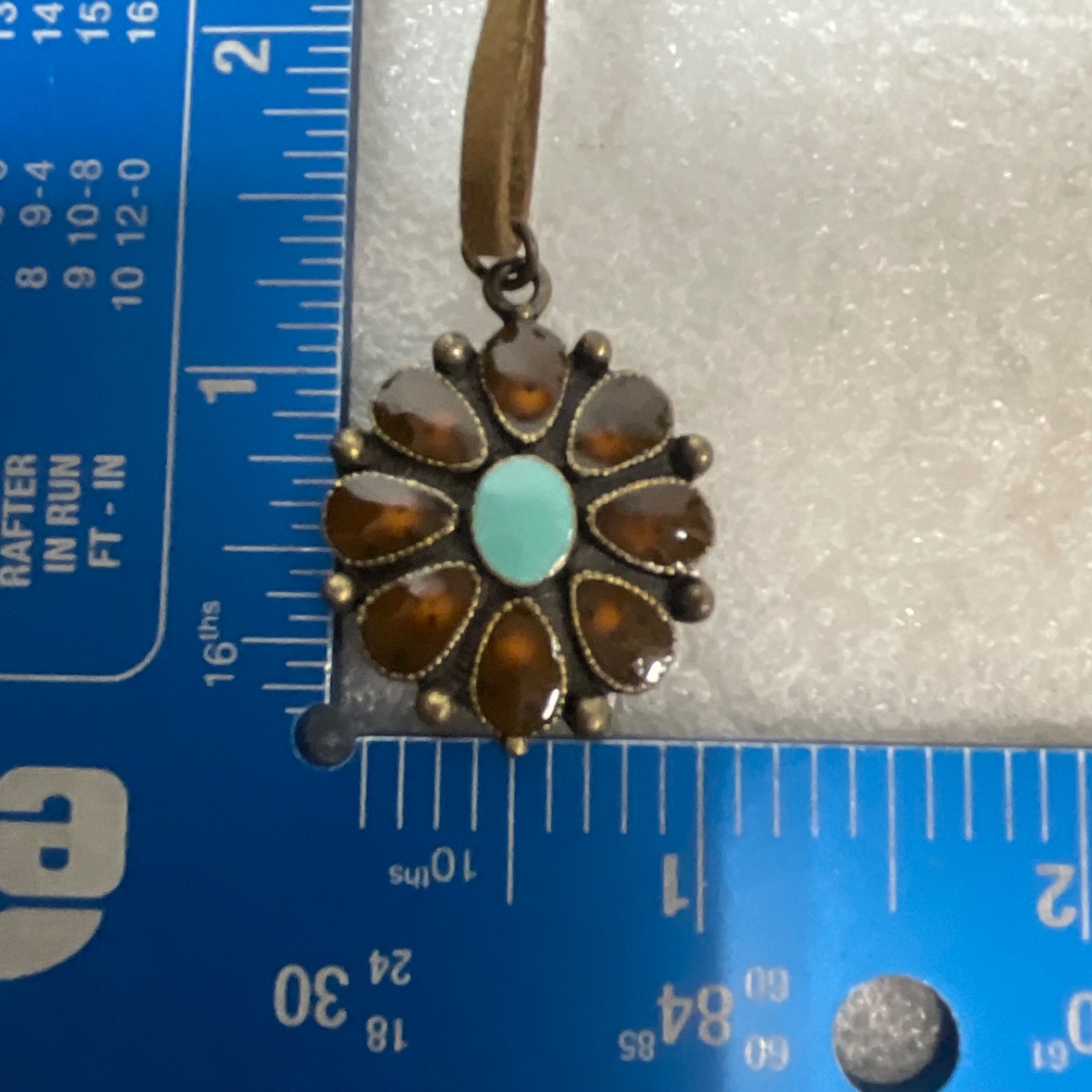 18in Claires Flower Pendant Necklace Brown & Turquoise Glass Beads Boho Jewelry - Image 9
