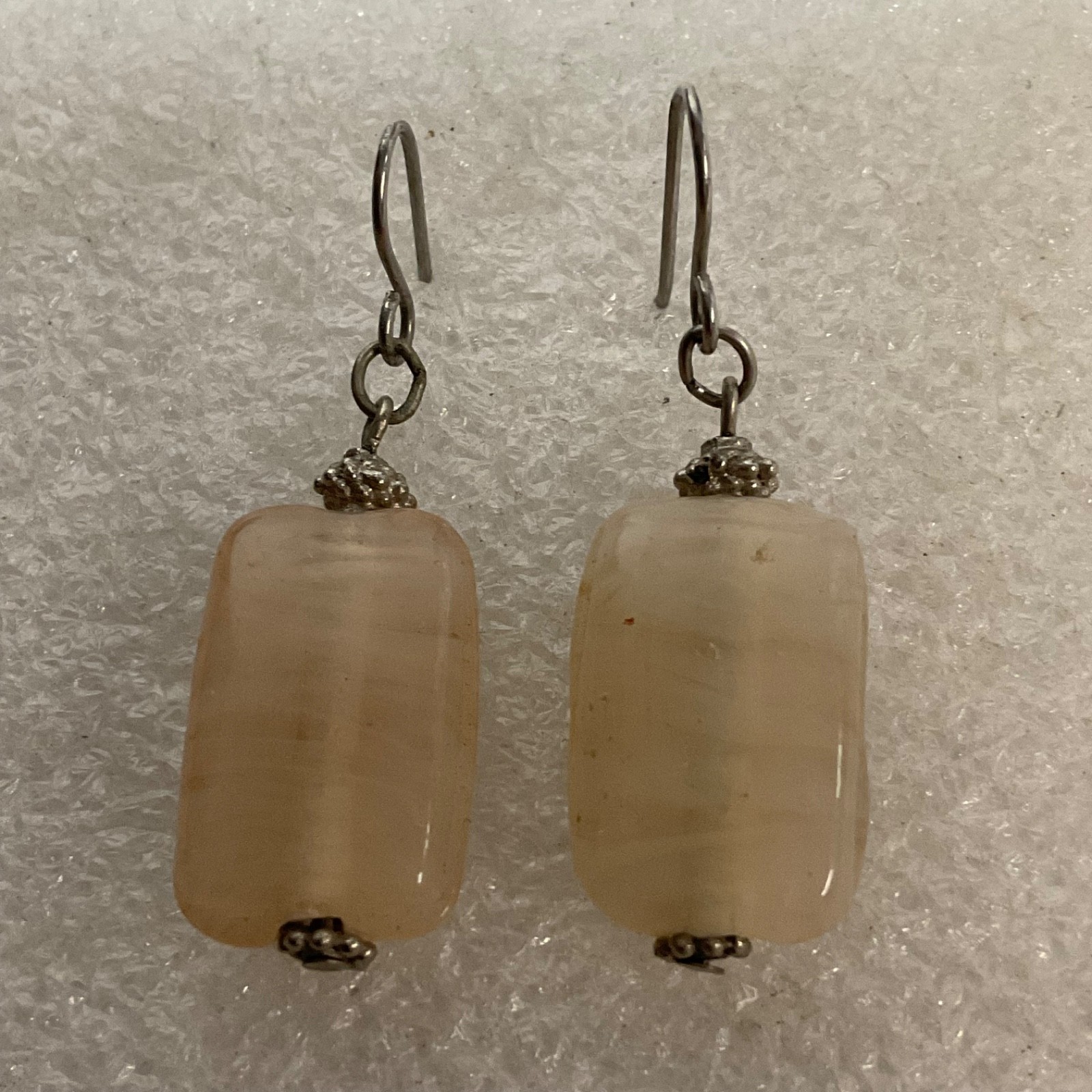 Handmade Beige Stone Dangle Earrings 1.5in Rectangle Bead Drop Jewelry 6.32g - Image 7
