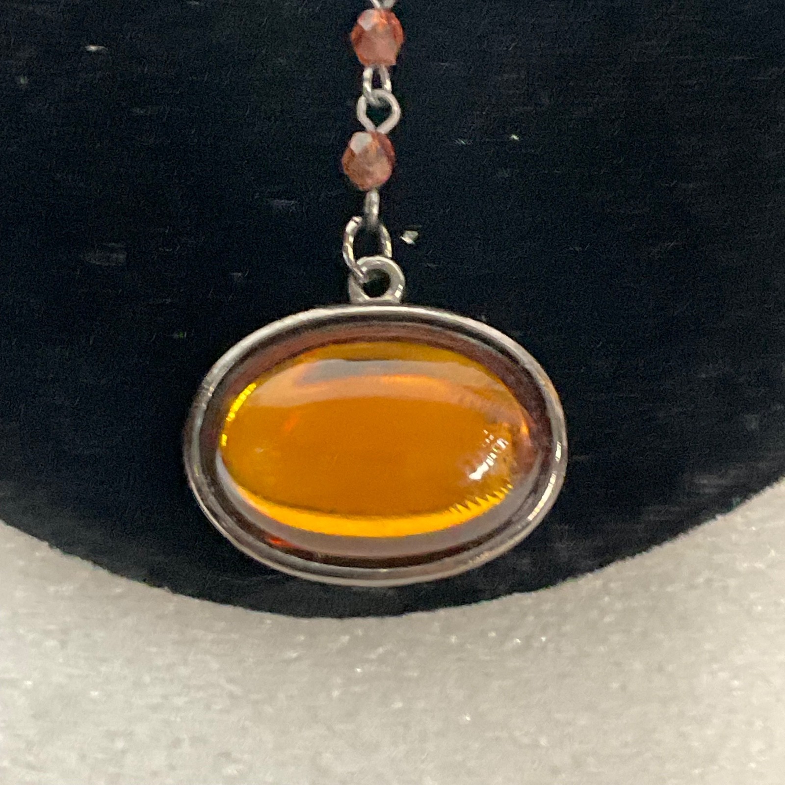 18in Claire’s Pendant Necklace Amber Glass Bead Chain Gunmetal Tone Jewelry - Image 2