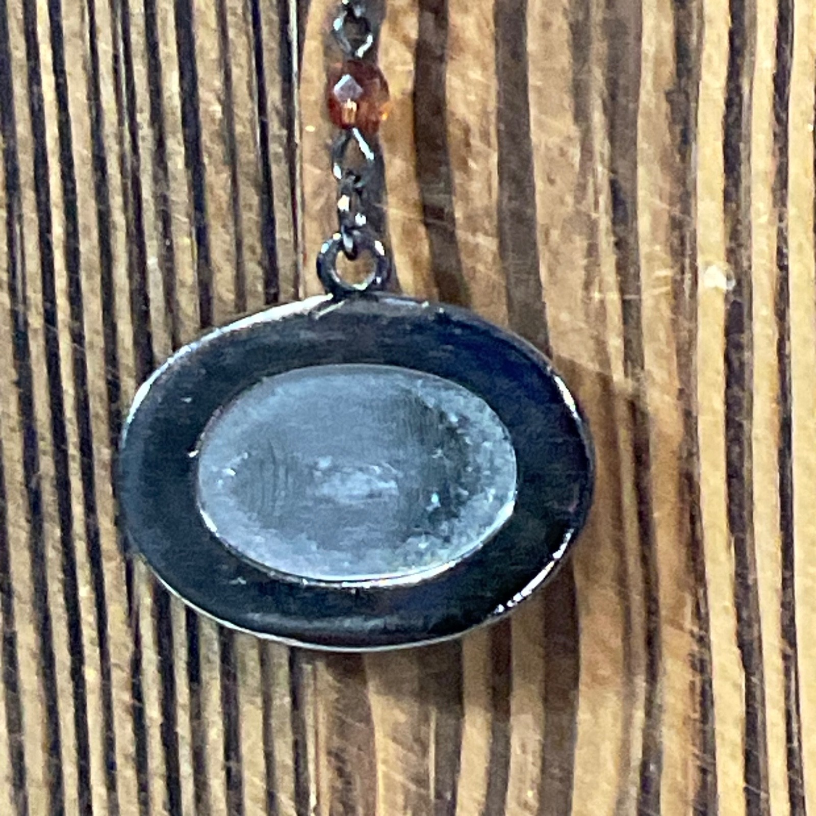 18in Claire’s Pendant Necklace Amber Glass Bead Chain Gunmetal Tone Jewelry - Image 4