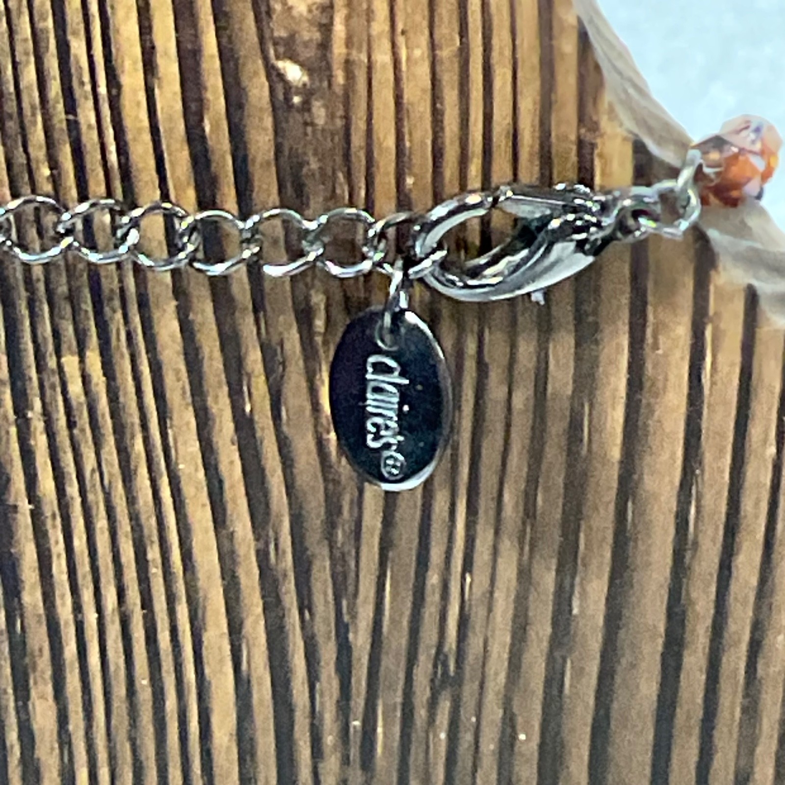 18in Claire’s Pendant Necklace Amber Glass Bead Chain Gunmetal Tone Jewelry - Image 6