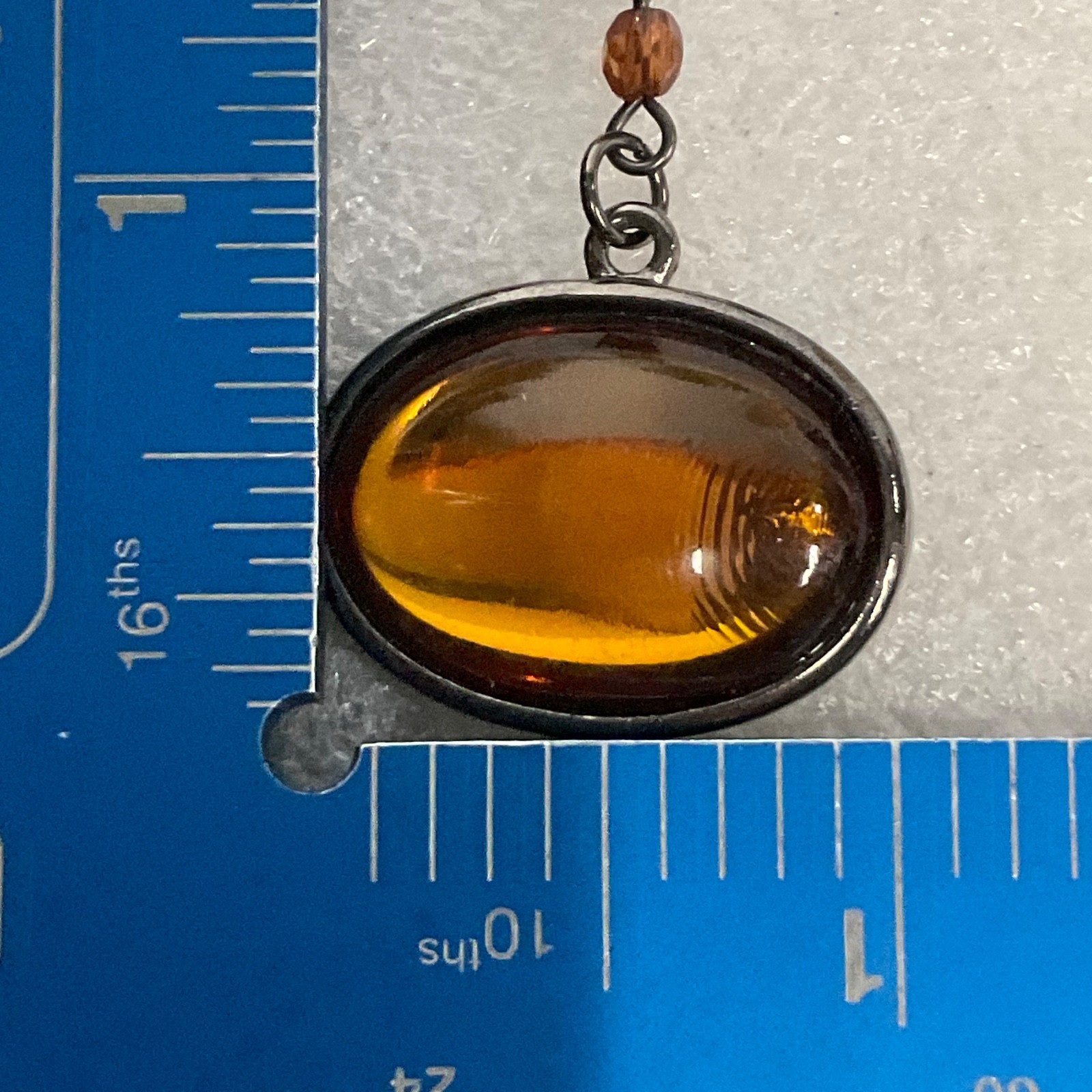 18in Claire’s Pendant Necklace Amber Glass Bead Chain Gunmetal Tone Jewelry - Image 7