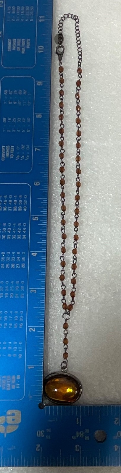 18in Claire’s Pendant Necklace Amber Glass Bead Chain Gunmetal Tone Jewelry - Image 8