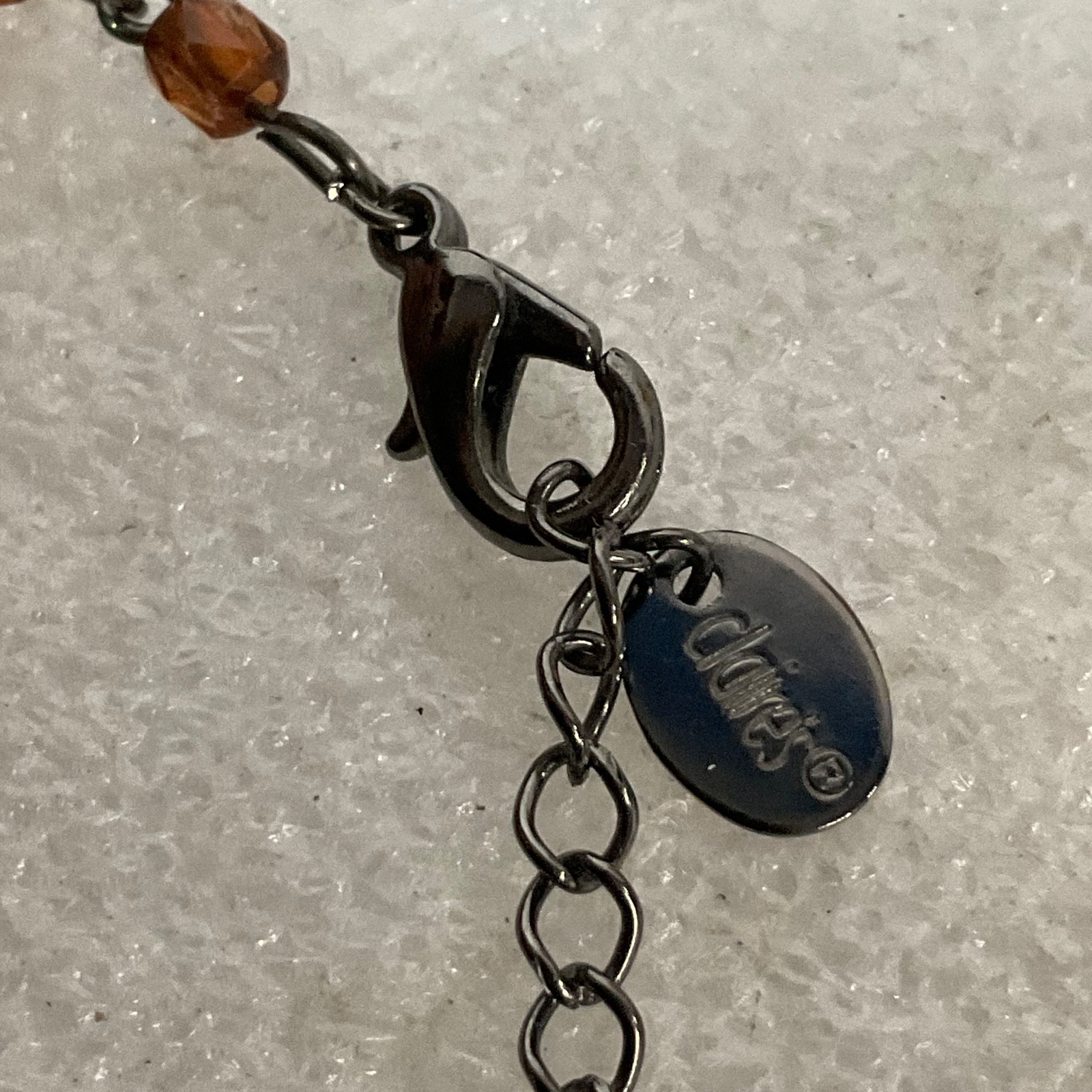 18in Claire’s Pendant Necklace Amber Glass Bead Chain Gunmetal Tone Jewelry - Image 11