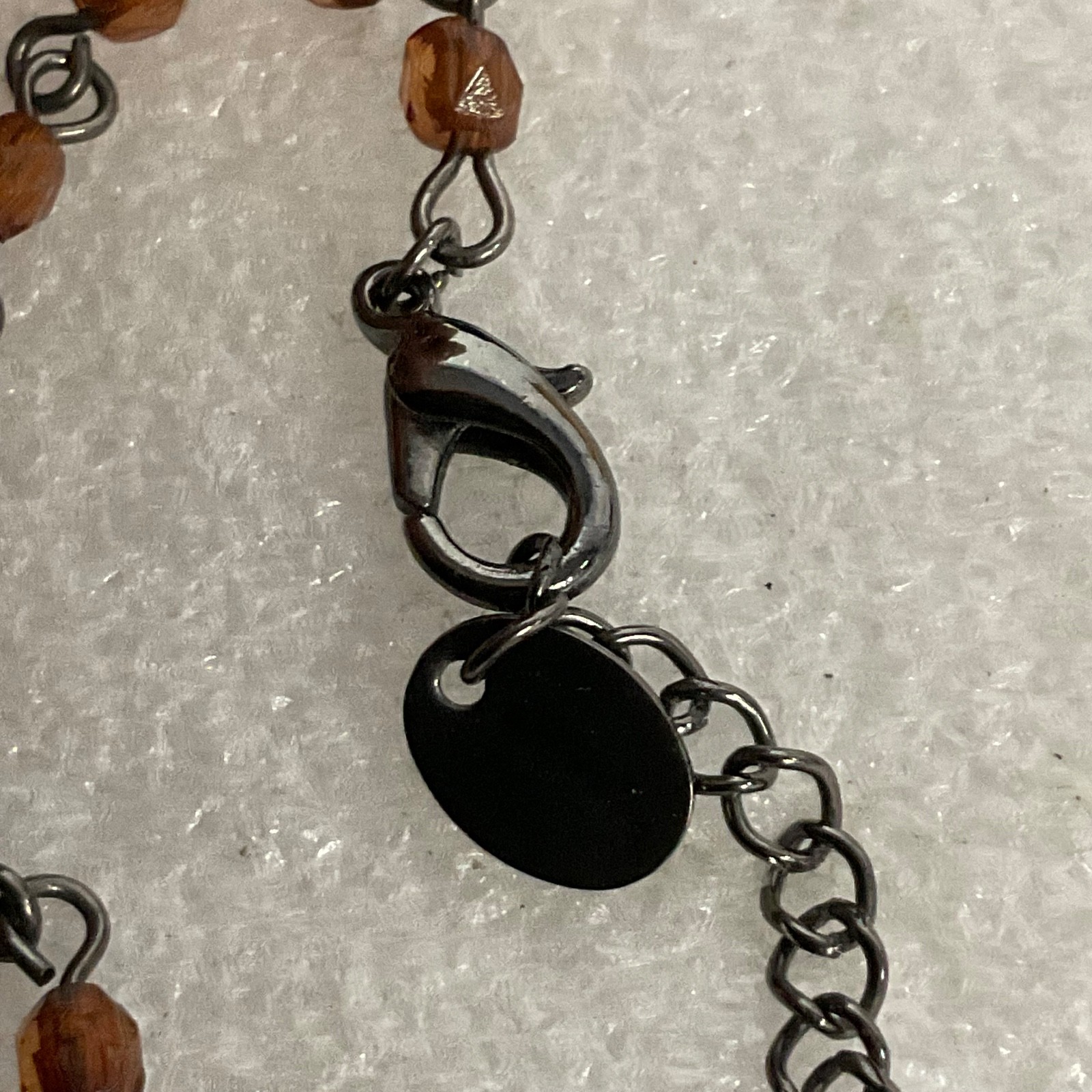 18in Claire’s Pendant Necklace Amber Glass Bead Chain Gunmetal Tone Jewelry - Image 12