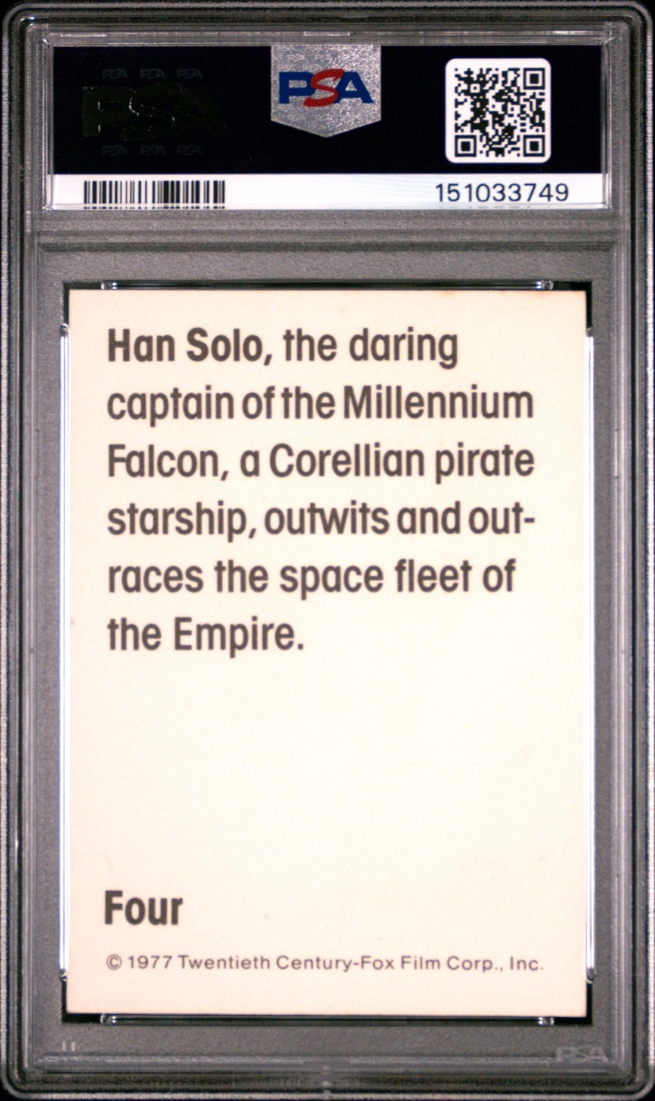 Star Wars 1977 Wonder Bread Han Solo #4 PSA 5 CERT#151033749 - Image 2