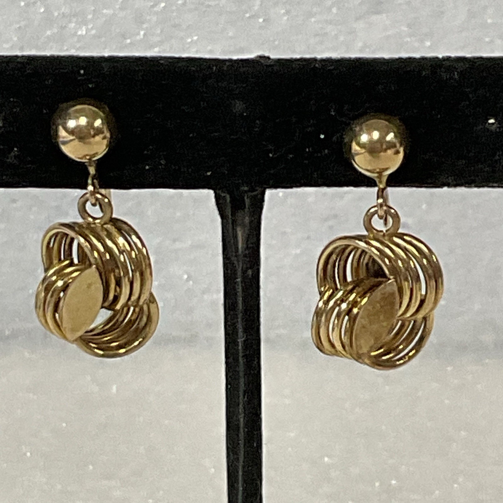 Vintage 12K Gold Filled Screw Back Dangle Earrings Geometric Drop Design - Image 1