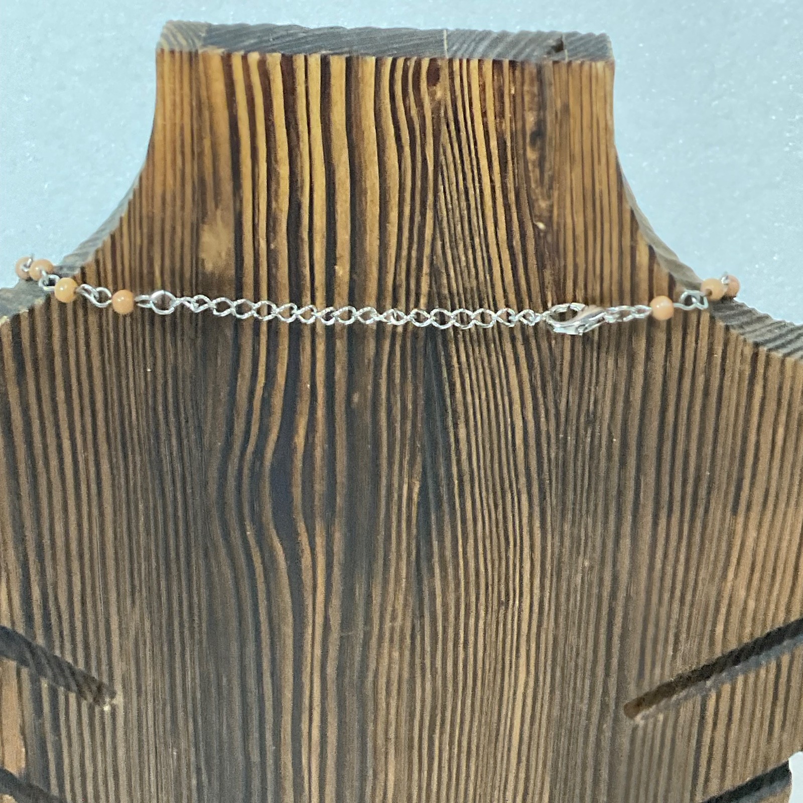 18in Tan Beaded Pendant Necklace Silver Tone Filigree Setting Vintage Style - Image 4