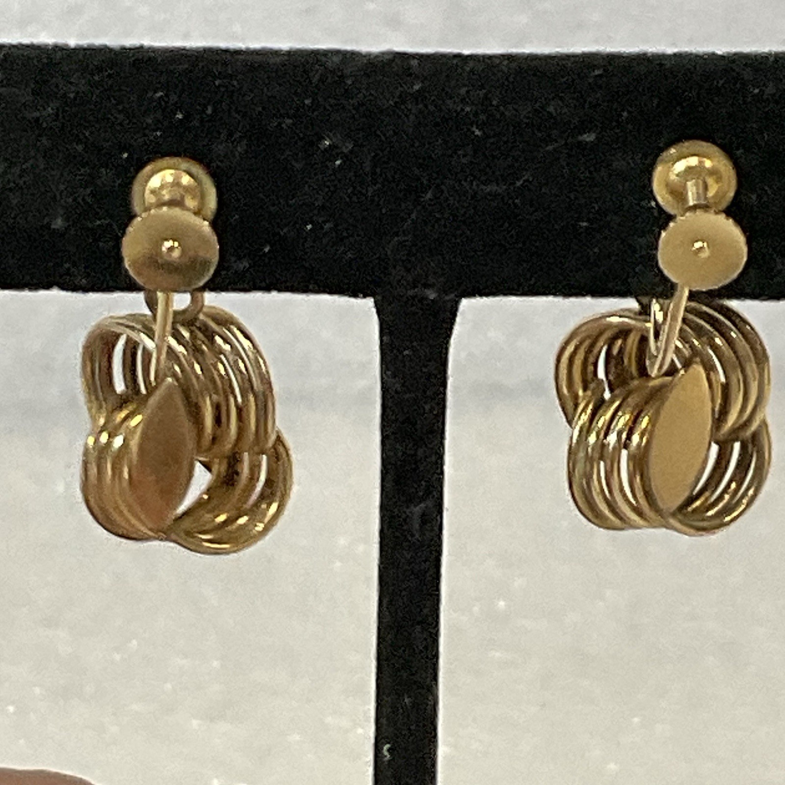Vintage 12K Gold Filled Screw Back Dangle Earrings Geometric Drop Design - Image 2