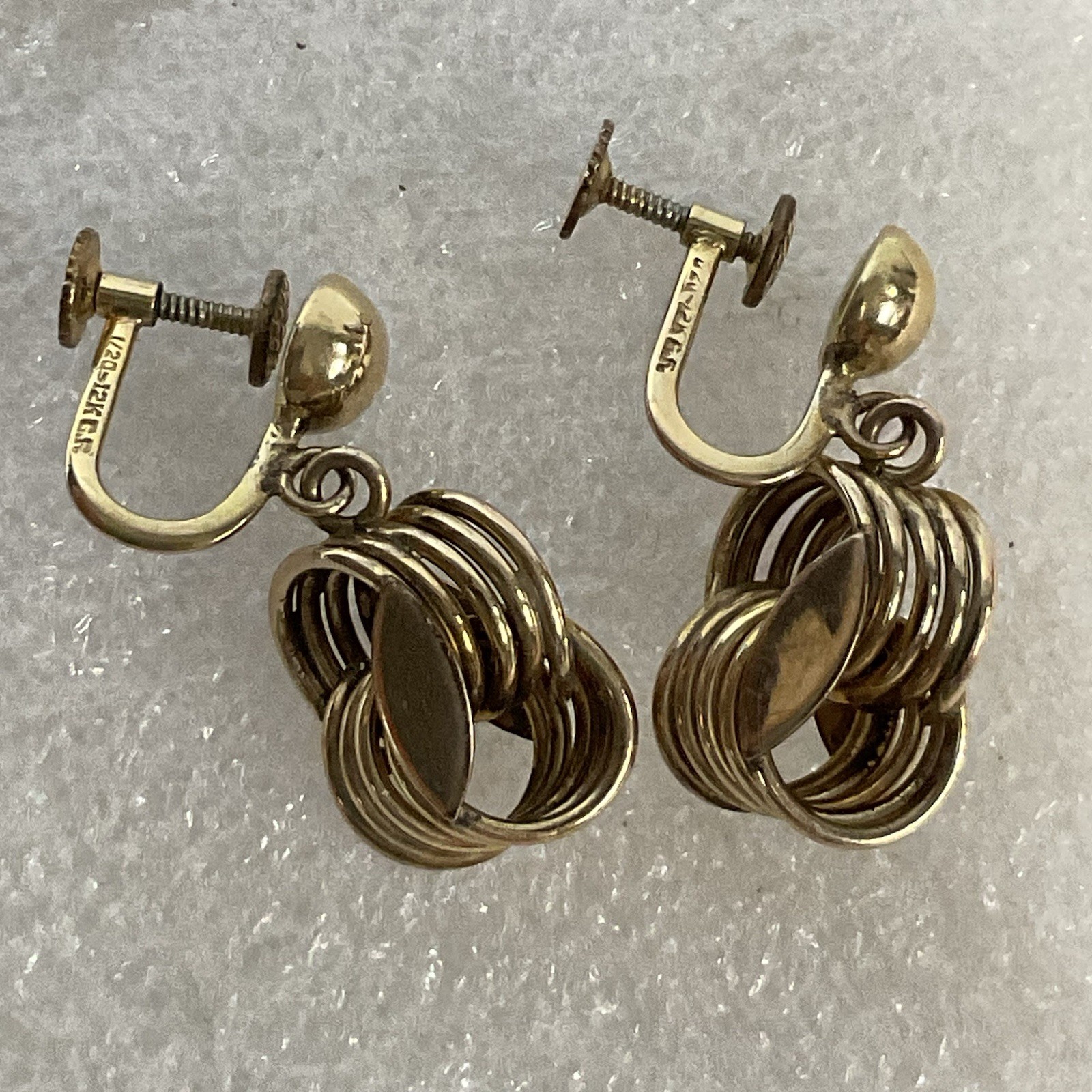 Vintage 12K Gold Filled Screw Back Dangle Earrings Geometric Drop Design - Image 5
