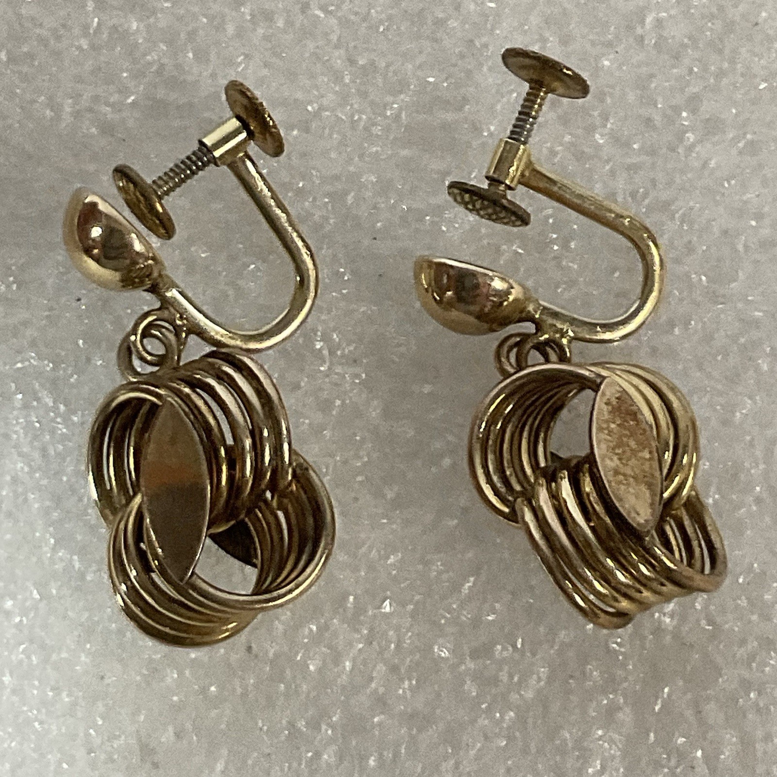 Vintage 12K Gold Filled Screw Back Dangle Earrings Geometric Drop Design - Image 4