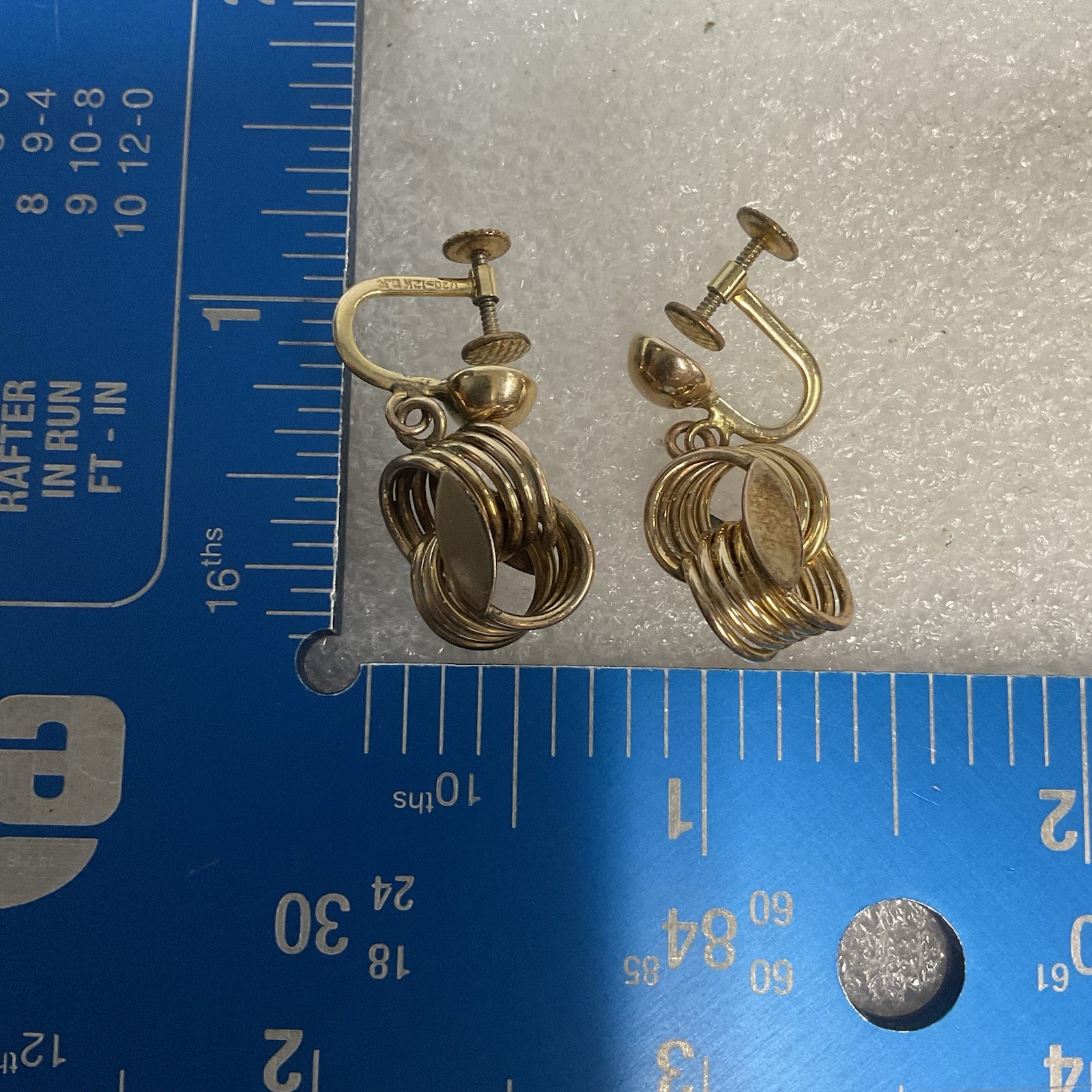 Vintage 12K Gold Filled Screw Back Dangle Earrings Geometric Drop Design - Image 12