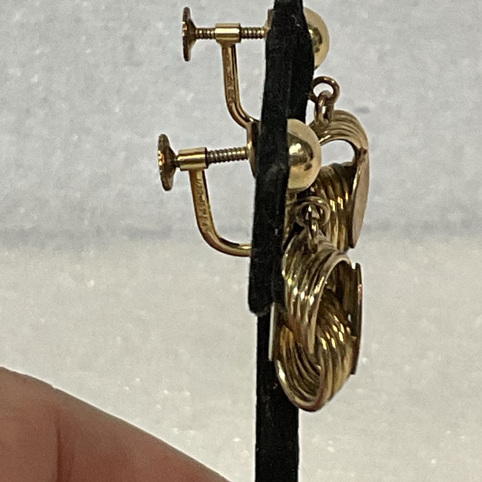 Vintage 12K Gold Filled Screw Back Dangle Earrings Geometric Drop Design - Image 13