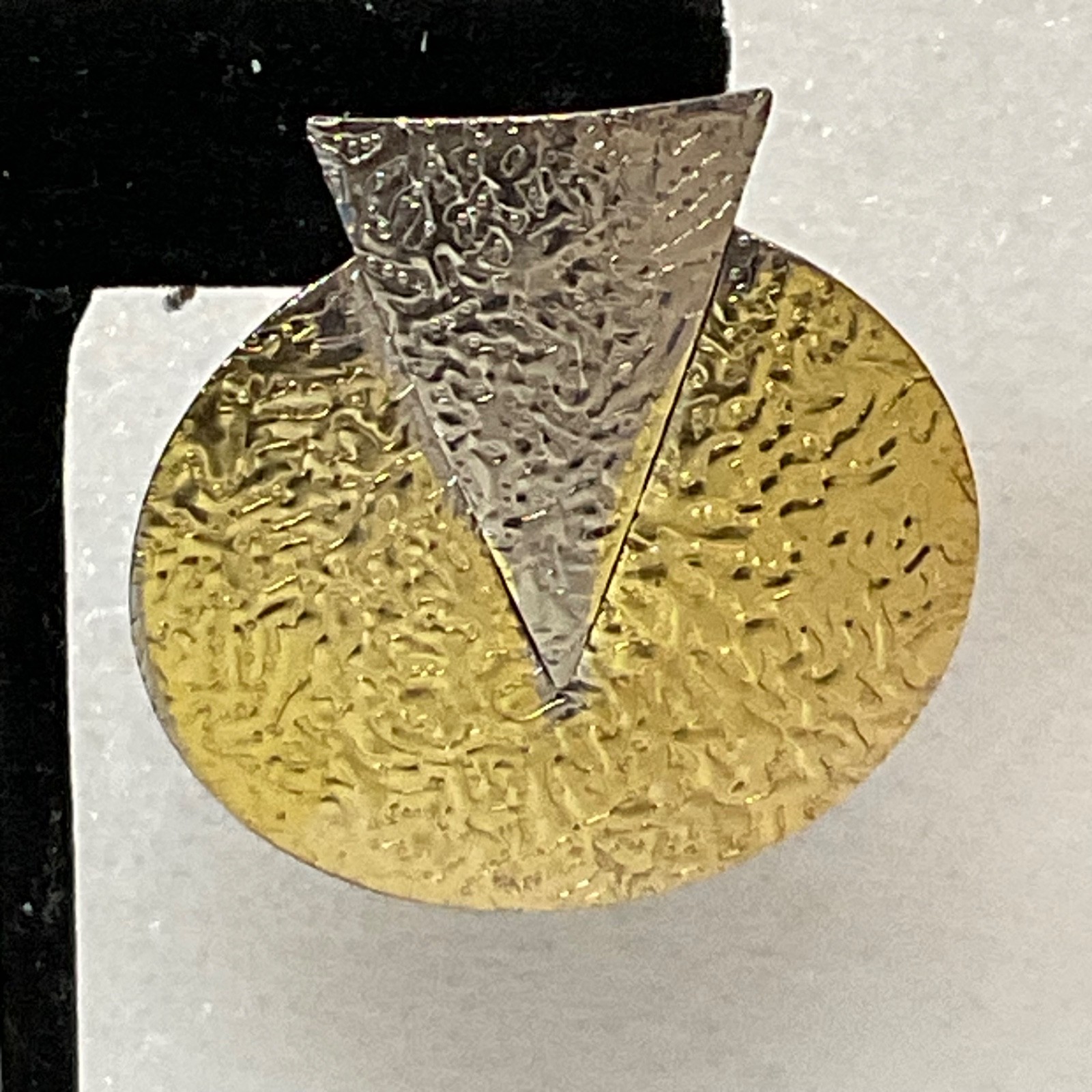 Vintage Geometric Textured Earrings Silver Gold Tone Circle Triangle 8.65g 2in - Image 3