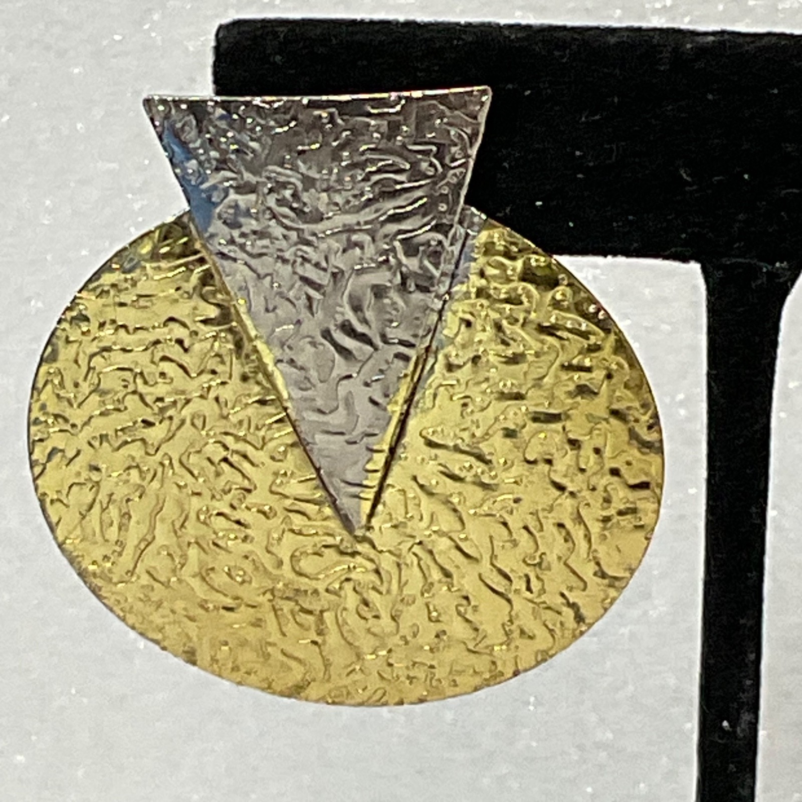 Vintage Geometric Textured Earrings Silver Gold Tone Circle Triangle 8.65g 2in - Image 2