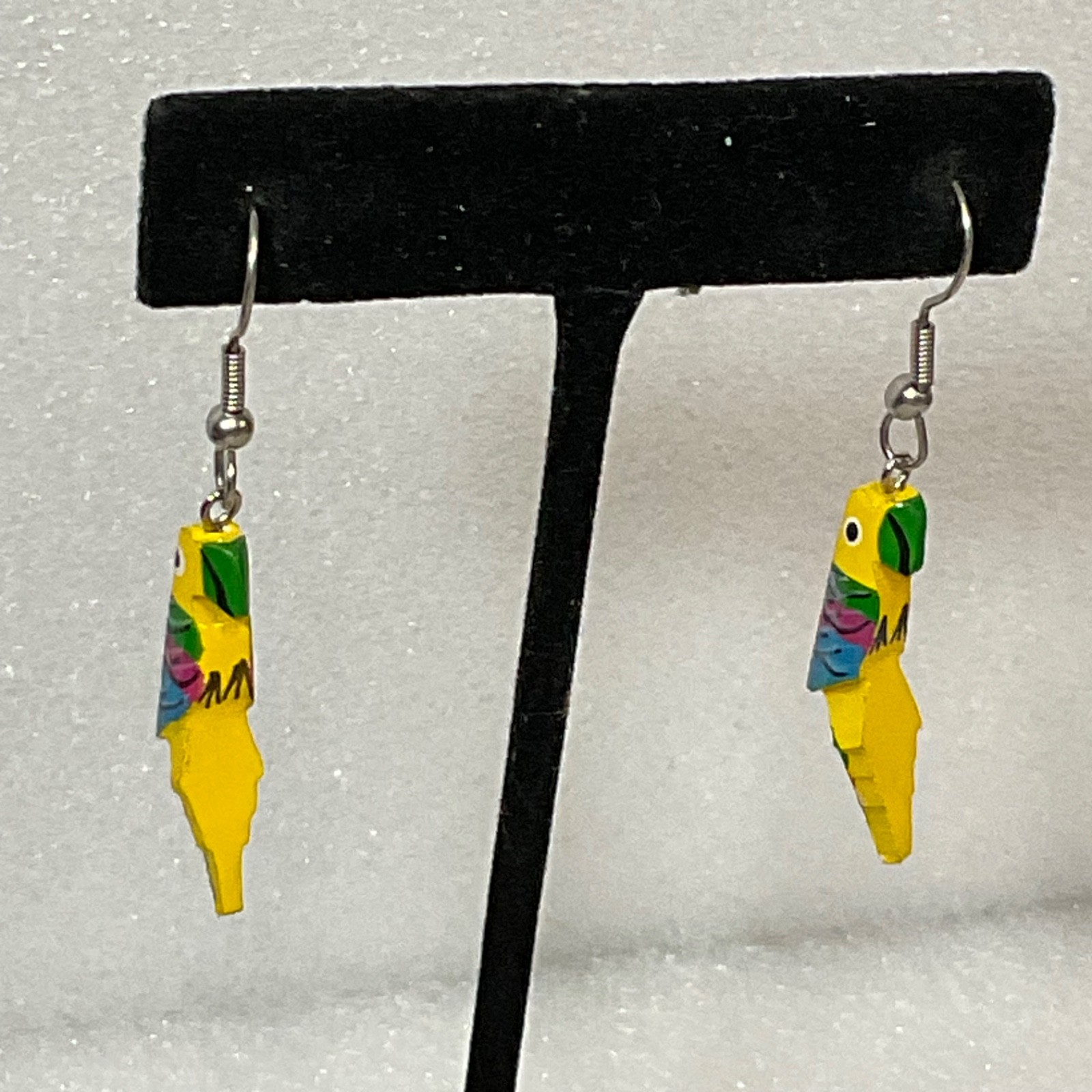 Handmade Painted Wood Parrot Earrings Colorful Tropical Bird Dangle Jewelry 1.21 - Image 1